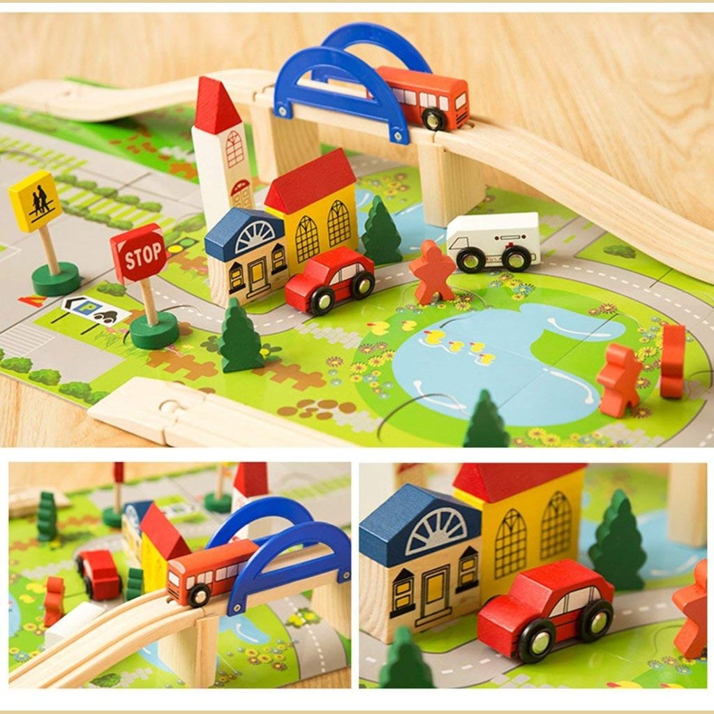 Tumama Kids - Wooden Rail Overpass - Track Set