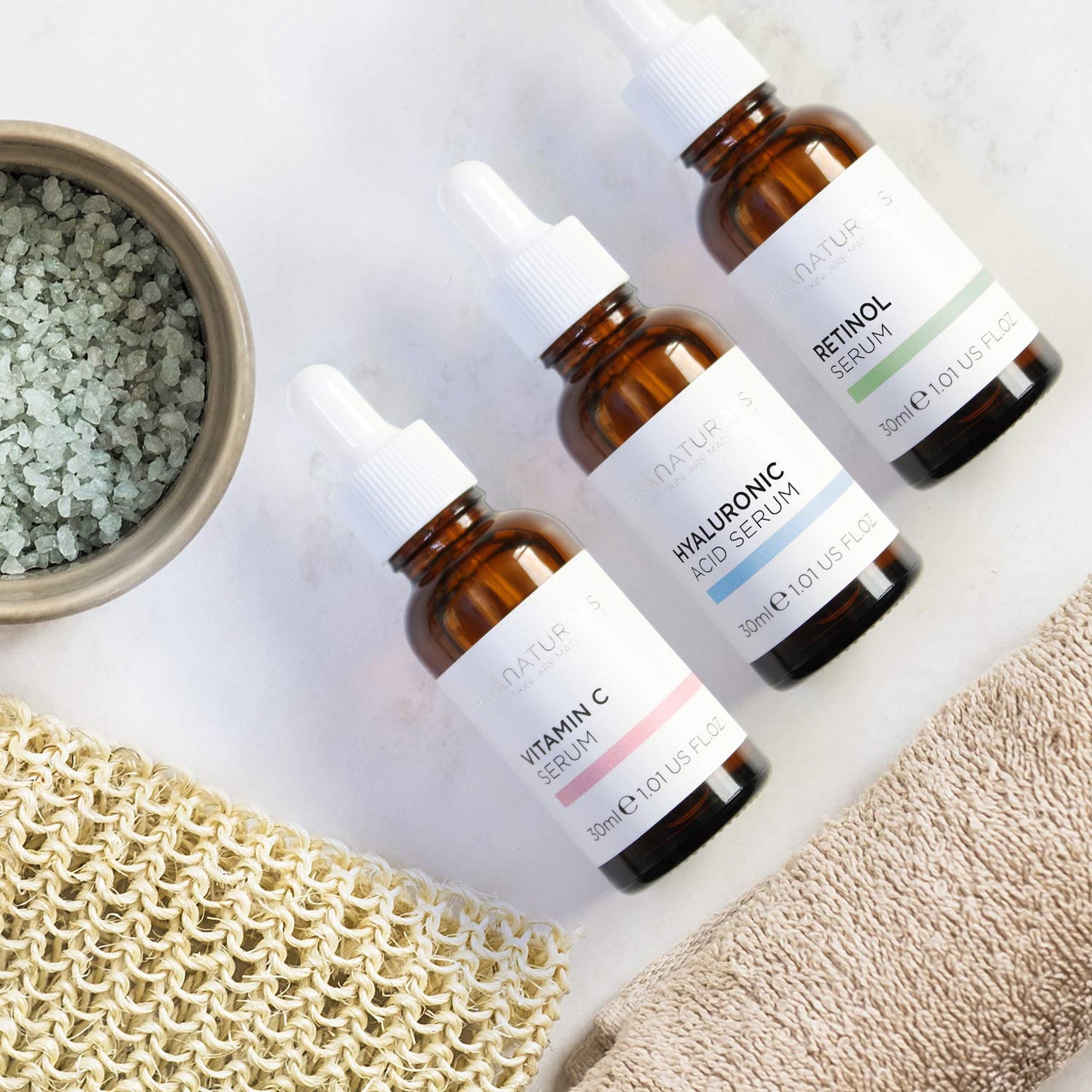 PraNaturals Skin Perfector Face Serum Kit 3x30ml – Hyaluronic Acid, Retinol & Vitamin C – Face Care Anti Ageing Lotion, Reduces fine lines and wrinkles, Enriched with natural oils and vitamins - Medaid International