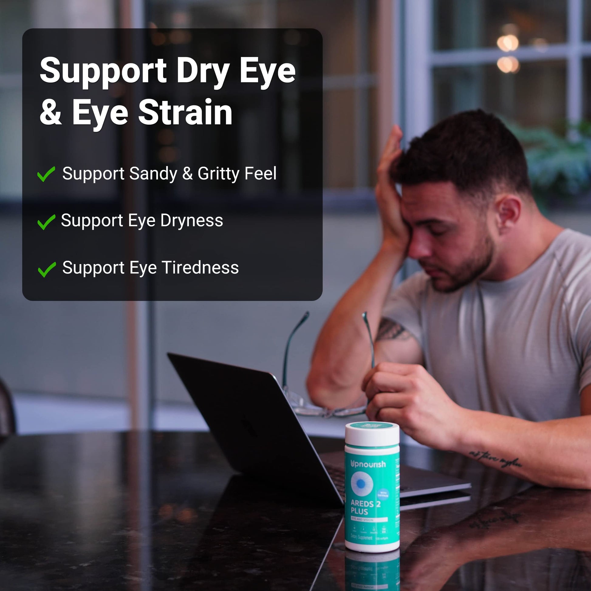 UpNourish AREDS 2+ - Advanced Eye Vitamin Supplement for Macular Health and Dry Eye - Lutein, Zeaxanthin, Saffron, Astaxanthin & DHA - Supports Eye Strain, Pressure, Night Vision - 120 softgels - Medaid International