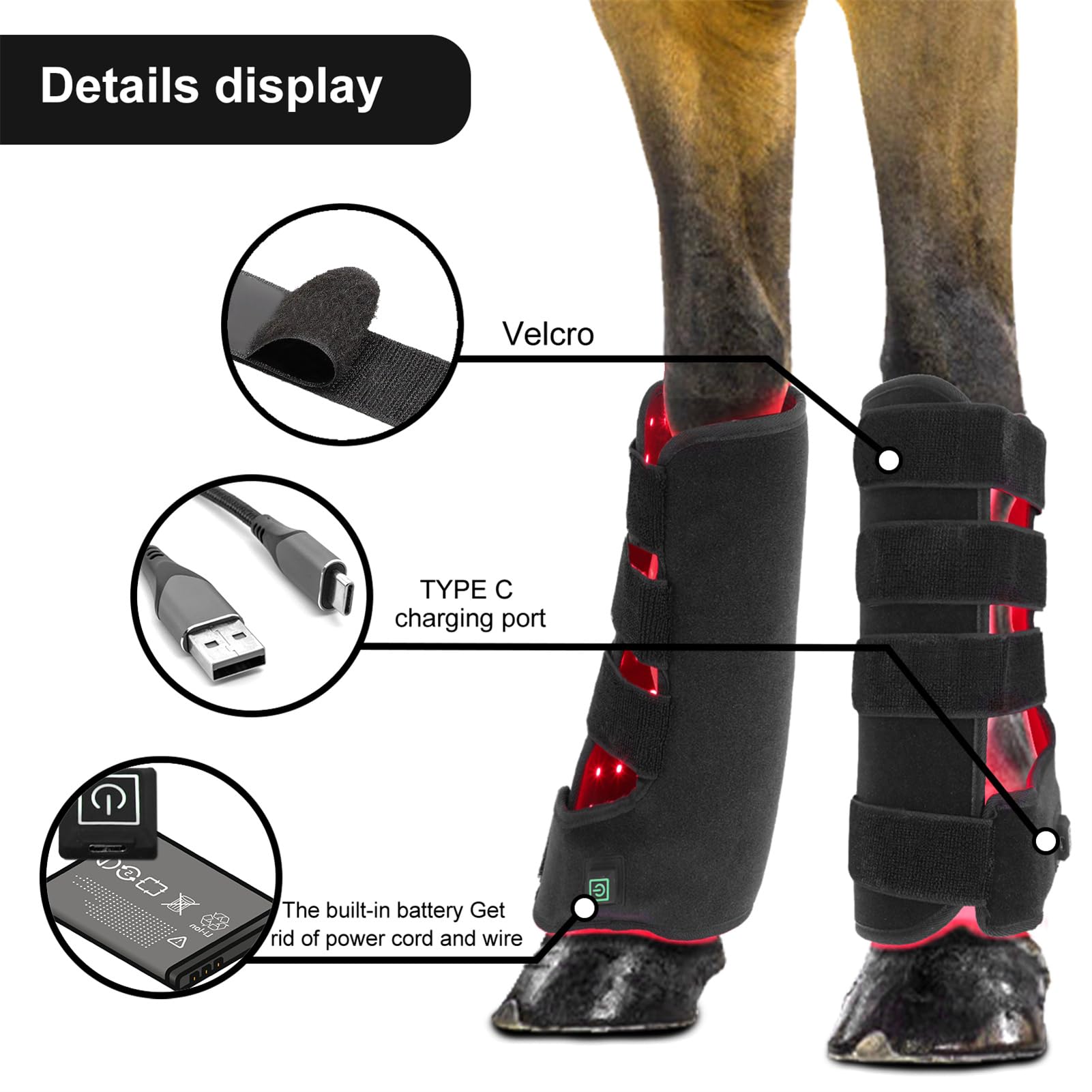FSDLJSP Red Light Therapy for Horse Leg Stifle Pain, 850nm＆ 660nm Infrared Light Therapy Horses Boot, for Equine Muscle Recovery - Medaid International