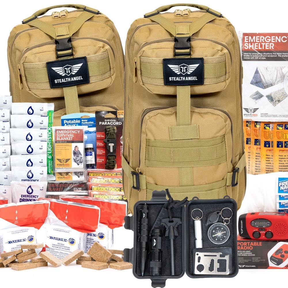 Stealth Angel 3 Person Tan 72 Hour Emergency Kit - Survival Bag for Earthquakes, Hurricanes, and Other Natural Disasters