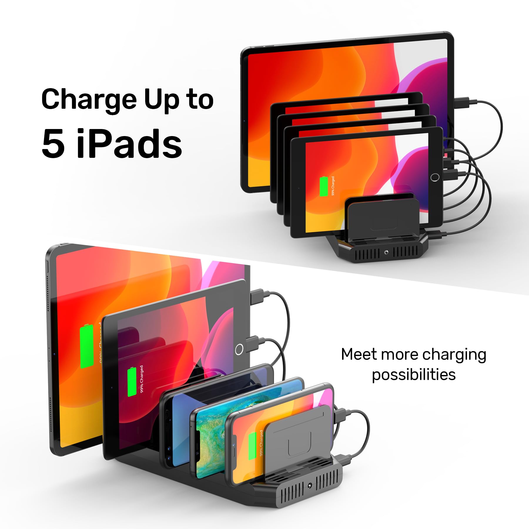 Unitek USB Charging Station, 10 USB Fast Ports Charge Docking Station and Adjustable Dividers, Multi Device Charger Organizer Compatible with iPad, iPhone, Tablet and Cell Phone - Medaid International