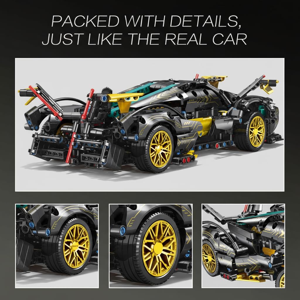 KASTWAVE Technic Sports Car Building Set - 1:14 MOC Lambo V12 Speed Champions Racing Model Vehicle for Boys or Adults 10-14+ Years (1012 Pieces)