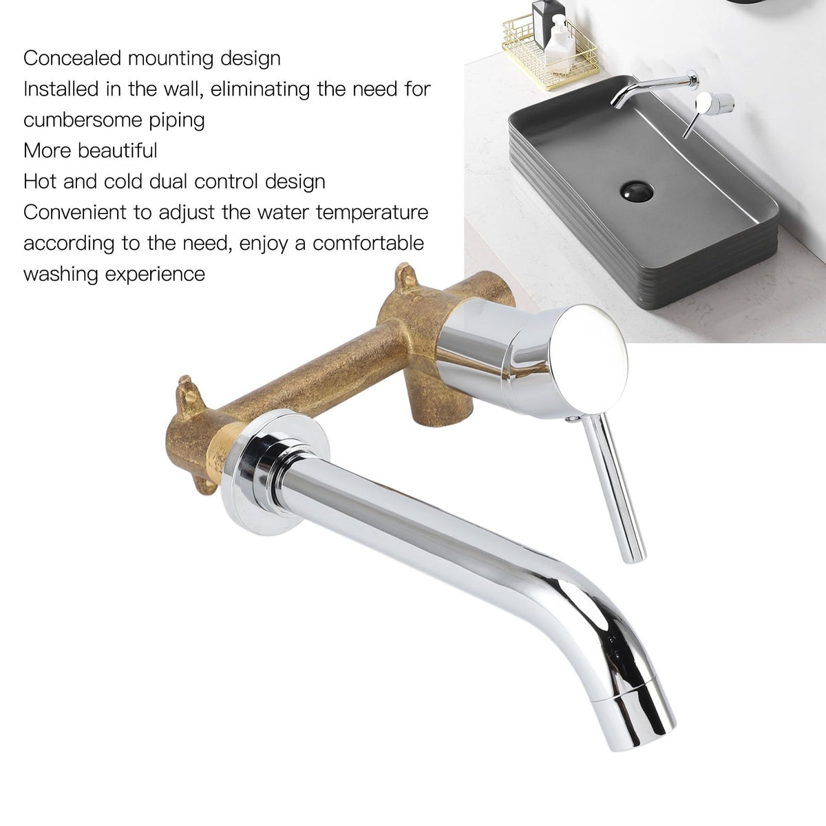Wall Mounted Basin Faucet, Full Copper Hot and Cold 7.9in