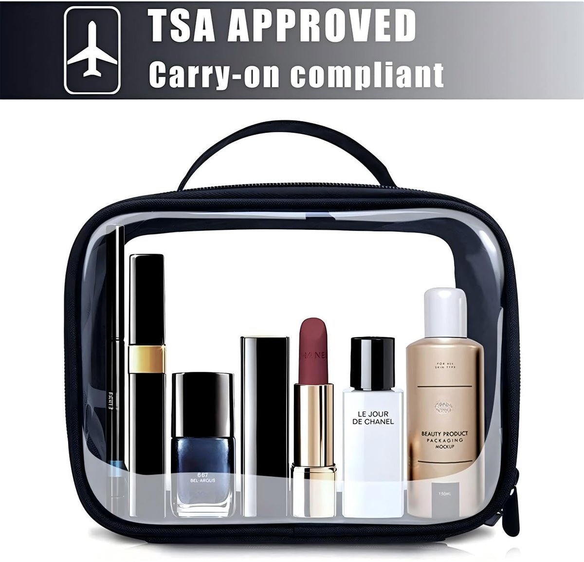 KASTWAVE Toiletry Bag With Handle Strap, Clear Travel Liquids Toiletries & Cosmetics Organizer Carry-On Luggage for Women and Men 3 Pack (Same Size)