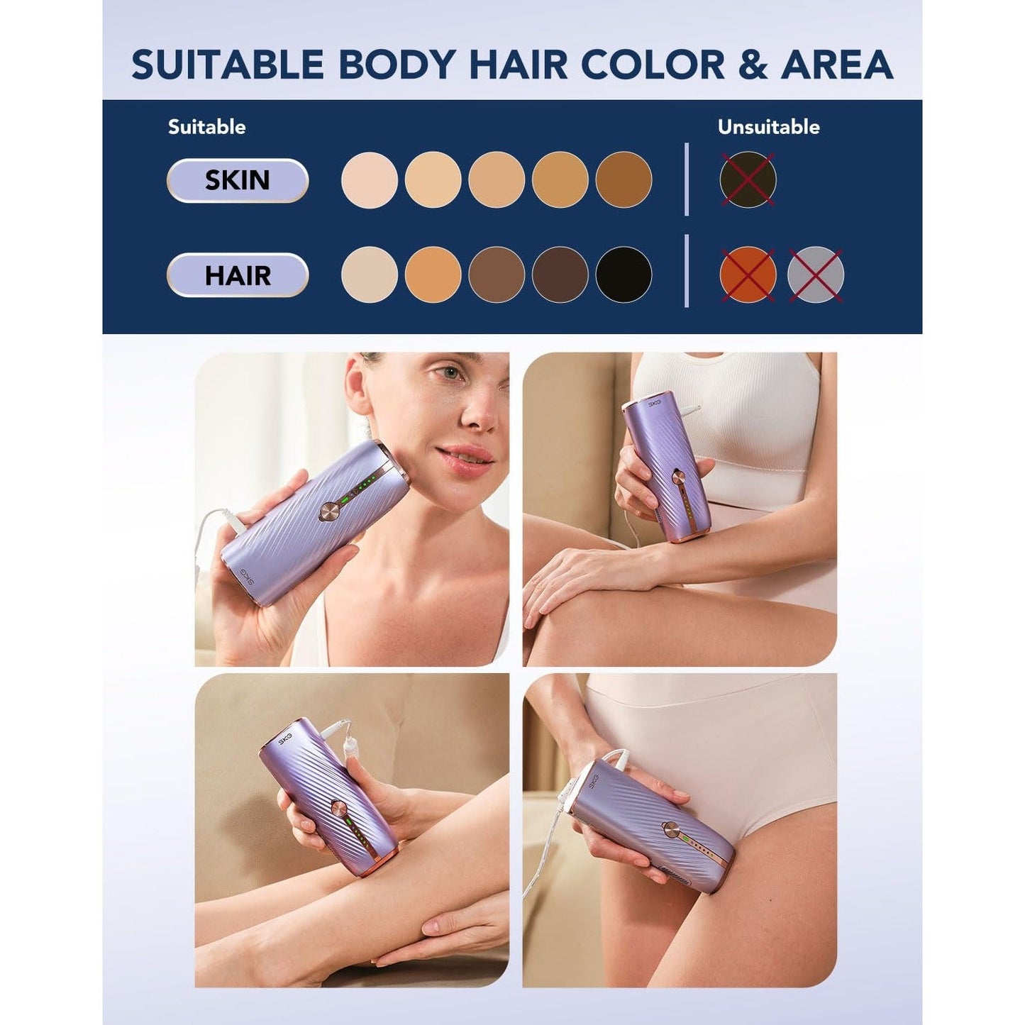 SKG Laser Hair Removal Device for Women Men, at Home Painless IPL Hair Removal with Infinite Flashes, Dual-Pulse, 25 Minutes Rapid Hair Removal, IPL System for Facial Legs Arms Bikini Line Whole Body - Medaid International
