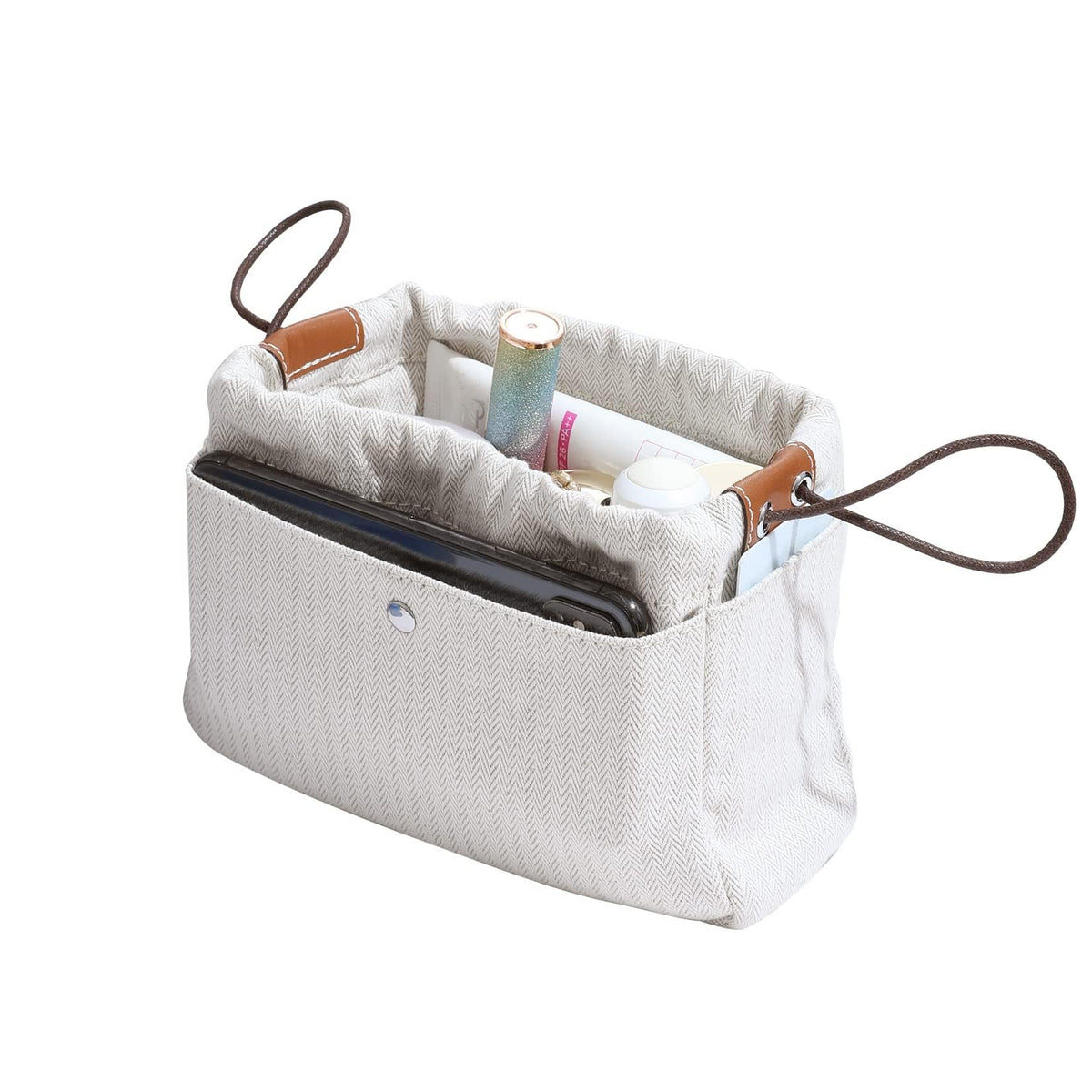 KASTWAVE Purse Organizers, Natural Cotton Herringbone Canvas Picotin 18,22 Handbag, Bag Shaper Insert Fit H Piction18, Silk,Luxury Handbag Tote in Bag Shapers, 6 Pockets (Light gray, Small)