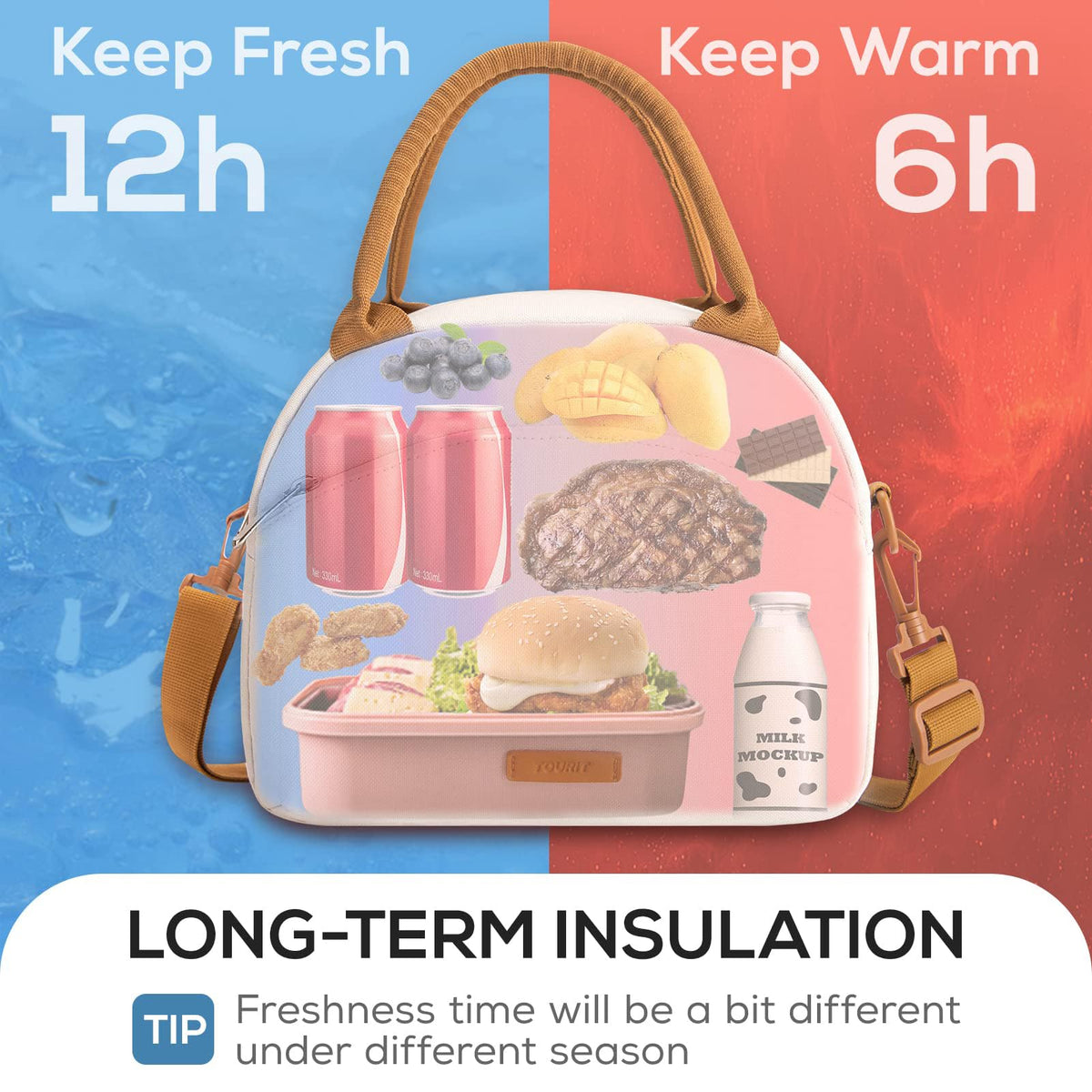TERRIFI Stylish and Spacious Lunch Bag Set, Perfect for Work, School, Picnics, and Travel - Includes Utensils and Insulated Tote Bag (Beige)