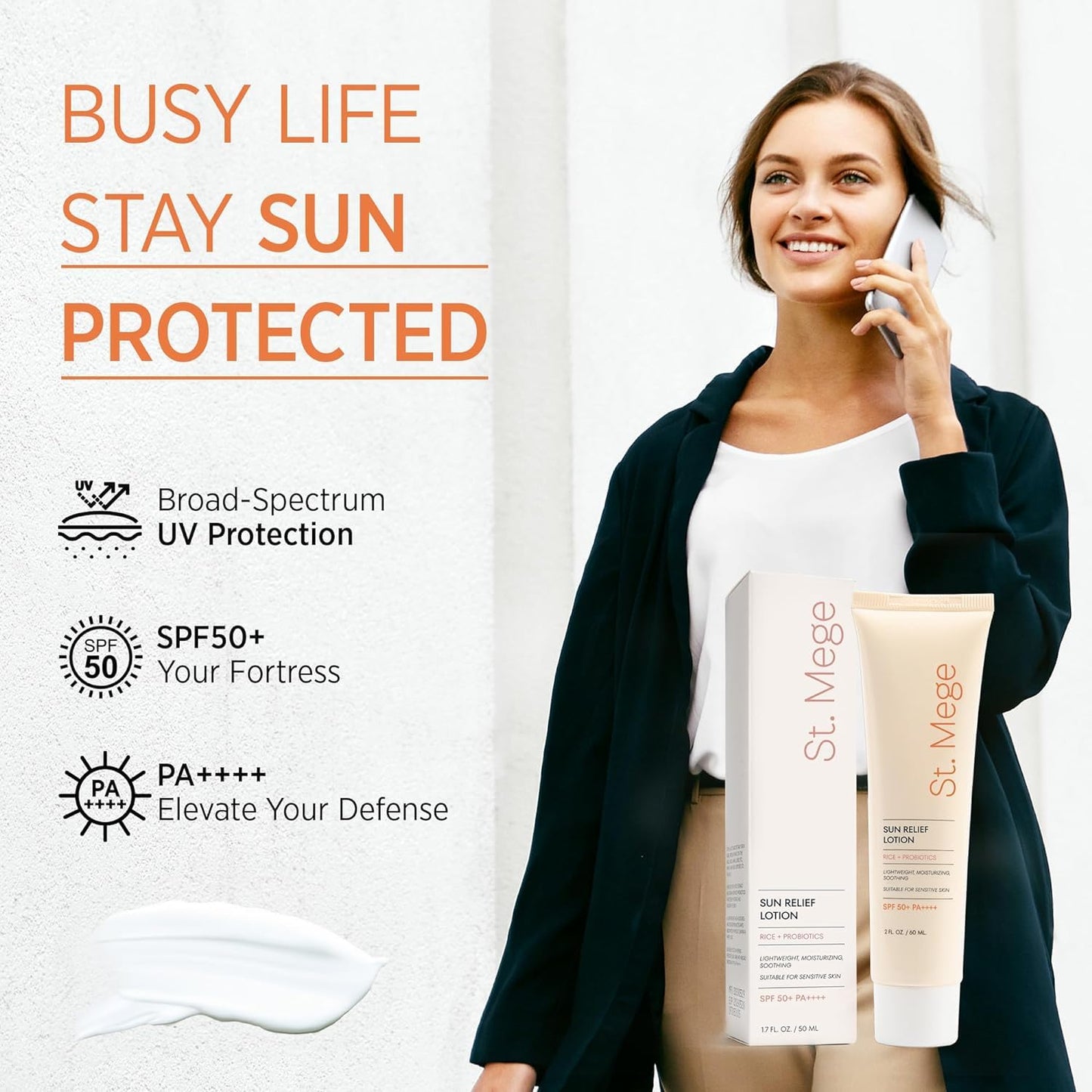 St. Mege Rice Korean Lightweight Sunscreen - Daily 50+ PA++++ Travel Size Sunscreen Lotion - Reef Safe, Asian Skincare Sunblock - Medaid International