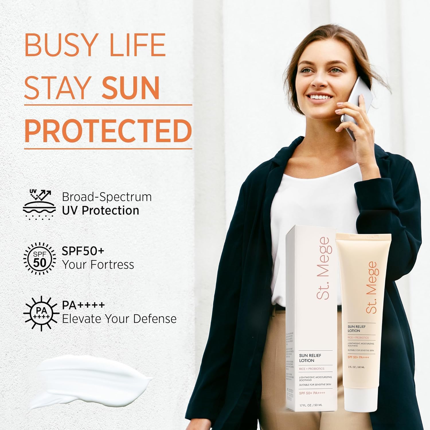 St. Mege Rice Korean Lightweight Sunscreen - Daily 50+ PA++++ Travel Size Sunscreen Lotion - Reef Safe, Asian Skincare Sunblock - Medaid International