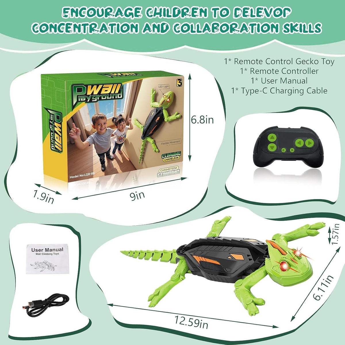 Wall Crawler Gecko, Electric Lizard Toy, Remote Control Crawling Gecko, Rechargeable Funny Prank Toy, for Adults, Indoor Walls, Ceilings, Family Fun, Parties, Office, Birthday Prank Games (Green)
