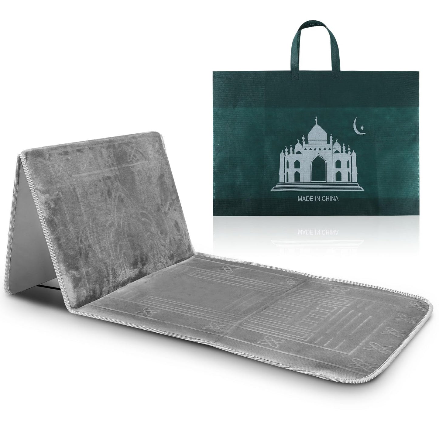 Timgle Foldable Prayer Mat Prayer Rug with Backrest Folding Meditation Chair with Storage Bag Soft Meditation Rug Praying Mat Praying Carpet for Rest Men Women Prayer Ramadan Eid, Muslim Gift (Gray) - Medaid International