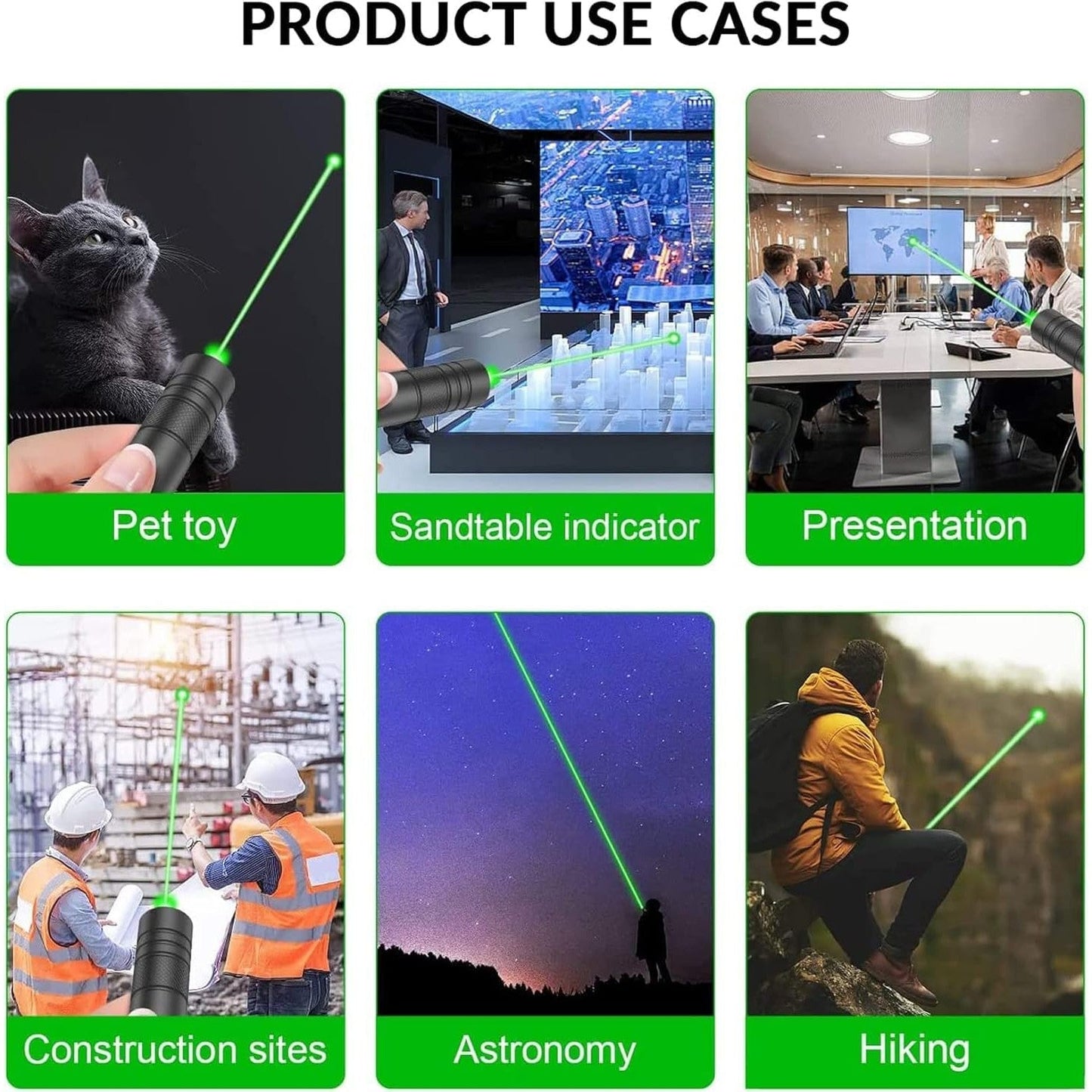 IVVTRYI Long Range High Power Tactical Green Beam Flashlight Laser Pointer rechargeableUSB Laser Pointer Cat Toys with Star Cap Adjustable Focus for Teaching Outdoor Hunting - Medaid International