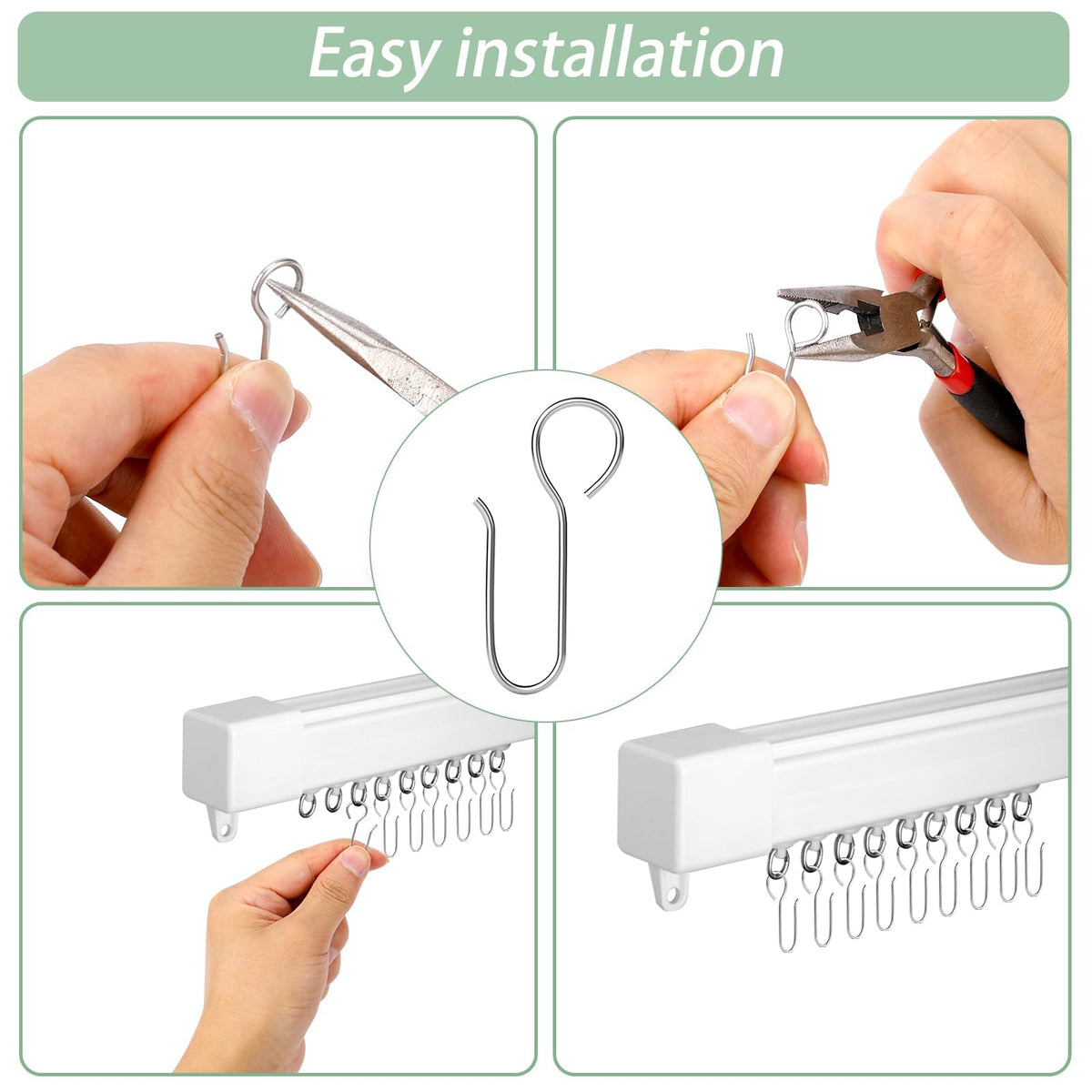 TERRIFI 120 Pcs Metal S Shaped Shower Curtain Hooks, Small Curtain Track Hangers, Drape Connection Hooks for Shower Curtains, RV Curtains, and Ceiling Curtains, Drapery Hanging Solution