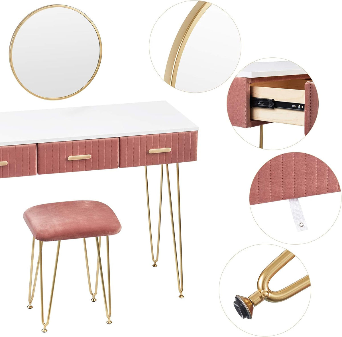 WOLTU Dressing Table with Stool