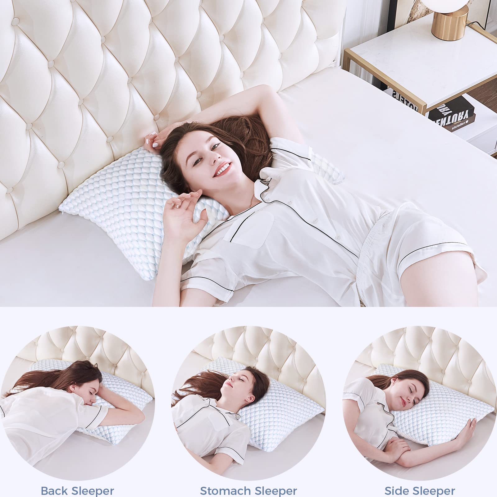 OSBED Cooling Adjustable Shredded Memory Foam Pillows Queen Size Set of 2 - Temperature-Regulating for All Sleepers with Dual Airflow Ventilation(CertiPUR-US & Hypoallergenic & Machine Washable) - Medaid International
