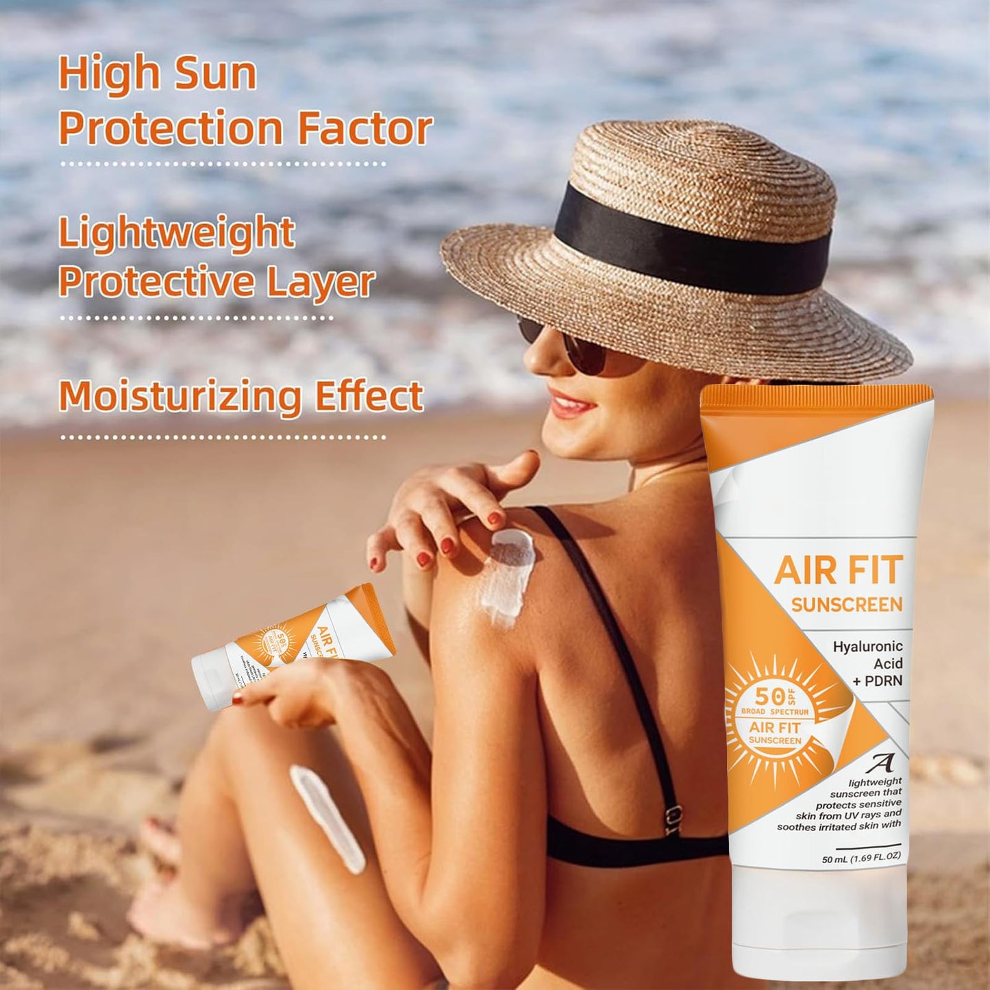 Air Fit Sunscreen Korean SPF 50 - Face & Body Sunscreen with Hyaluronic Acid, Lightweight, Non-Greasy, Moisturizing Sun Cream, Broad Spectrum UVA/UVB Protection (1) - Medaid International
