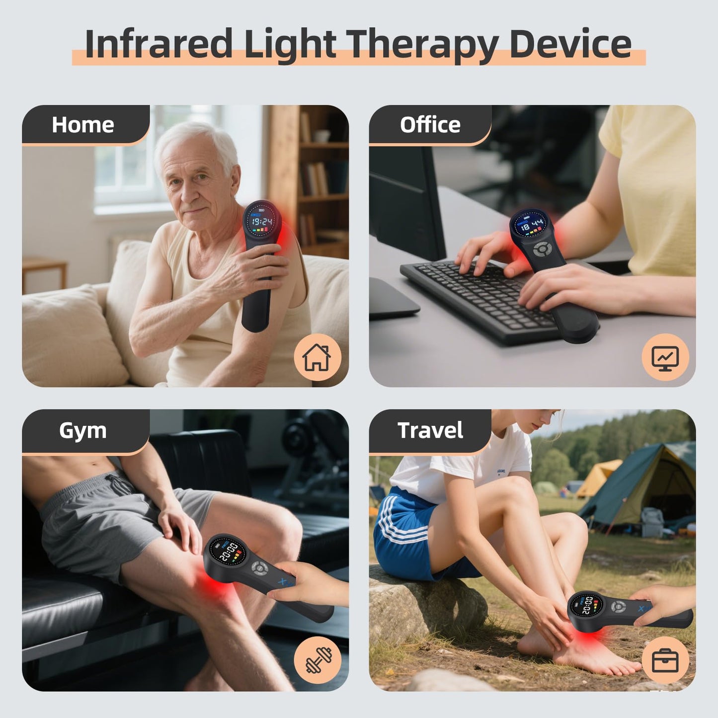 XHUIA Handheld Red Light Therapy Device, 4x980nm 4x810nm 16x660nm, Cold Light Therapy Machine for Knee, Shoulder, Muscle, Joint Pain Relief, Near Infrared Light Therapy for Human at Home or Travel - Medaid International