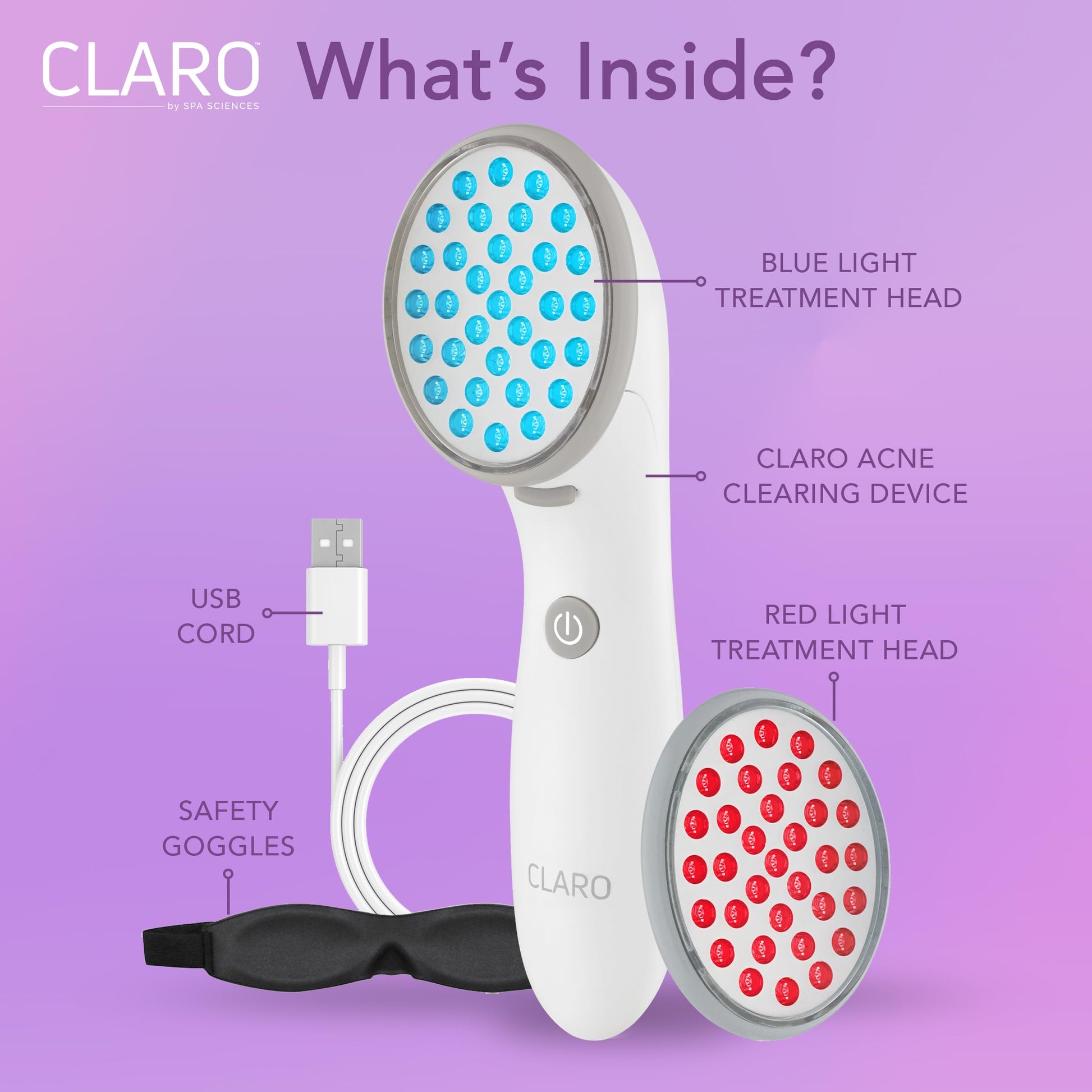 Spa Sciences CLARO Clinically Proven Blue & Red LED Acne Treatment Light Therapy System-FDA Cleared-Rechargeable- Professional Home Acne Healing/Clearing Treatment - Medaid International