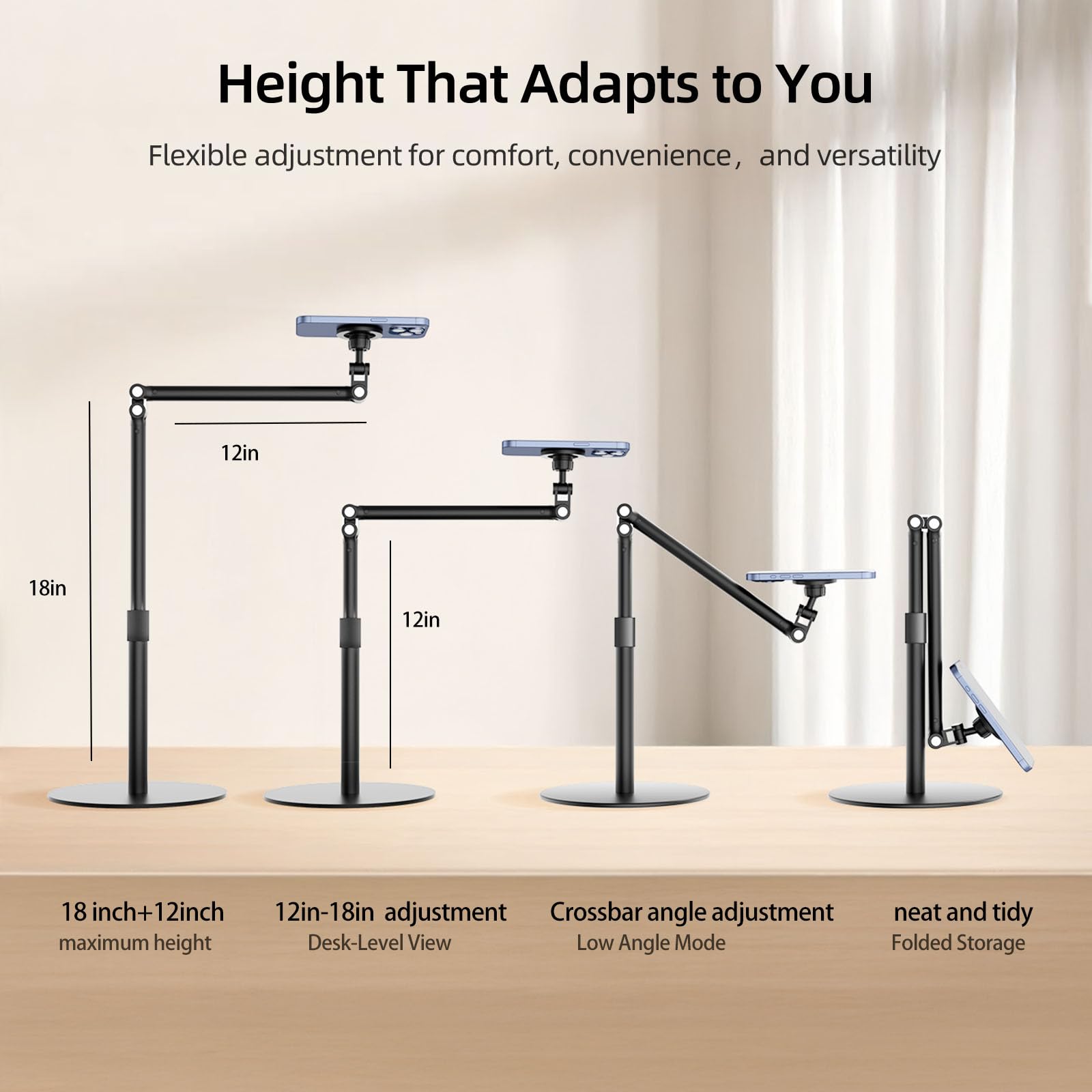 Magnetic Overhead Phone Stand for Desk - 360° Swivel & Tilt with MagSafe Compatible Holder, Cell Phone Stand Magnet Quick Mount for Recording, Cooking, Painting, Zoom Meetings, TikTok Live & Gaming - Medaid International