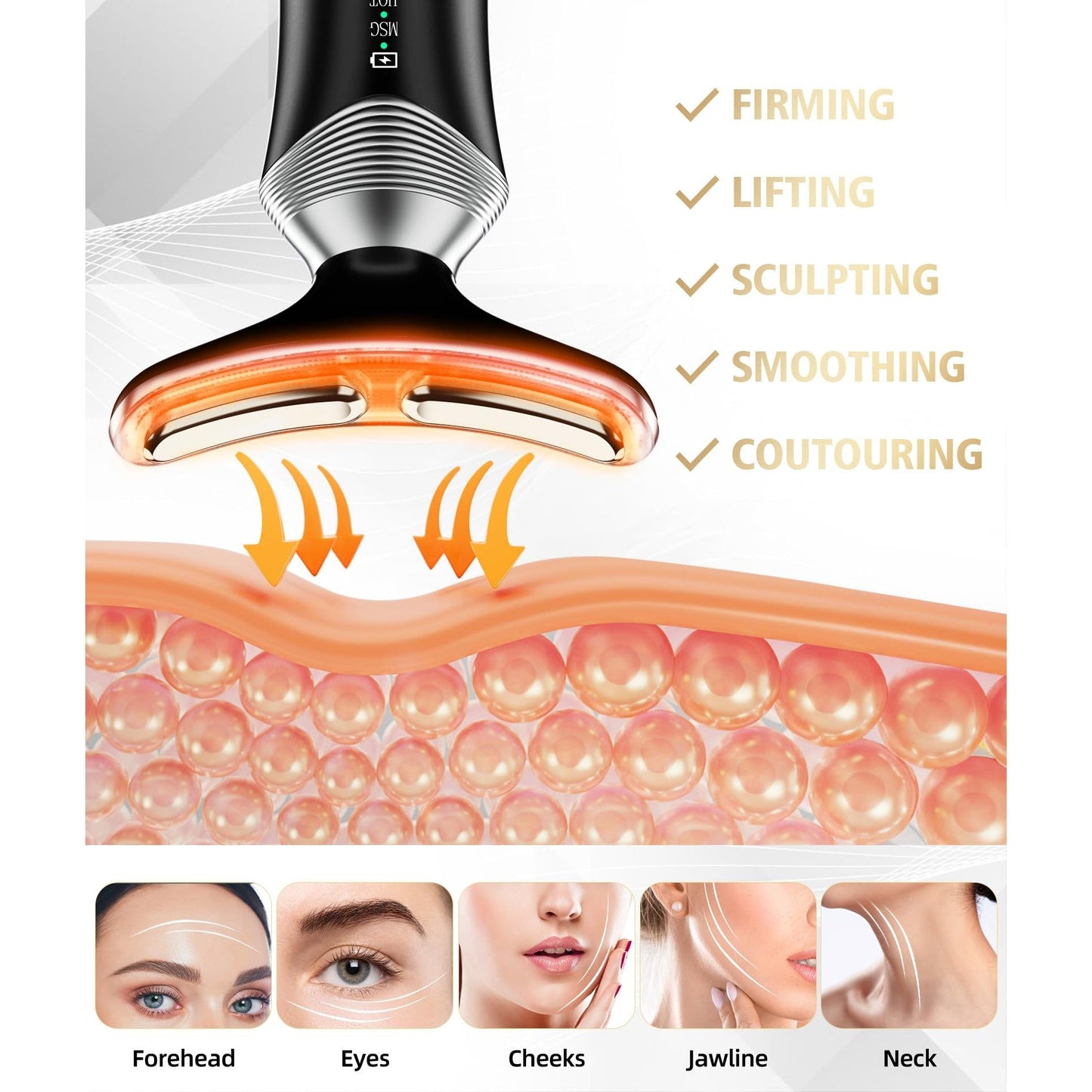 Dopsikn 9-in-1 Red-Light-Therapy-for-Face-and-Neck, Portable Facial Massager Tool with Adjustable Vibration & Thermals for Wrinkles, Double Chin, Black - Medaid International