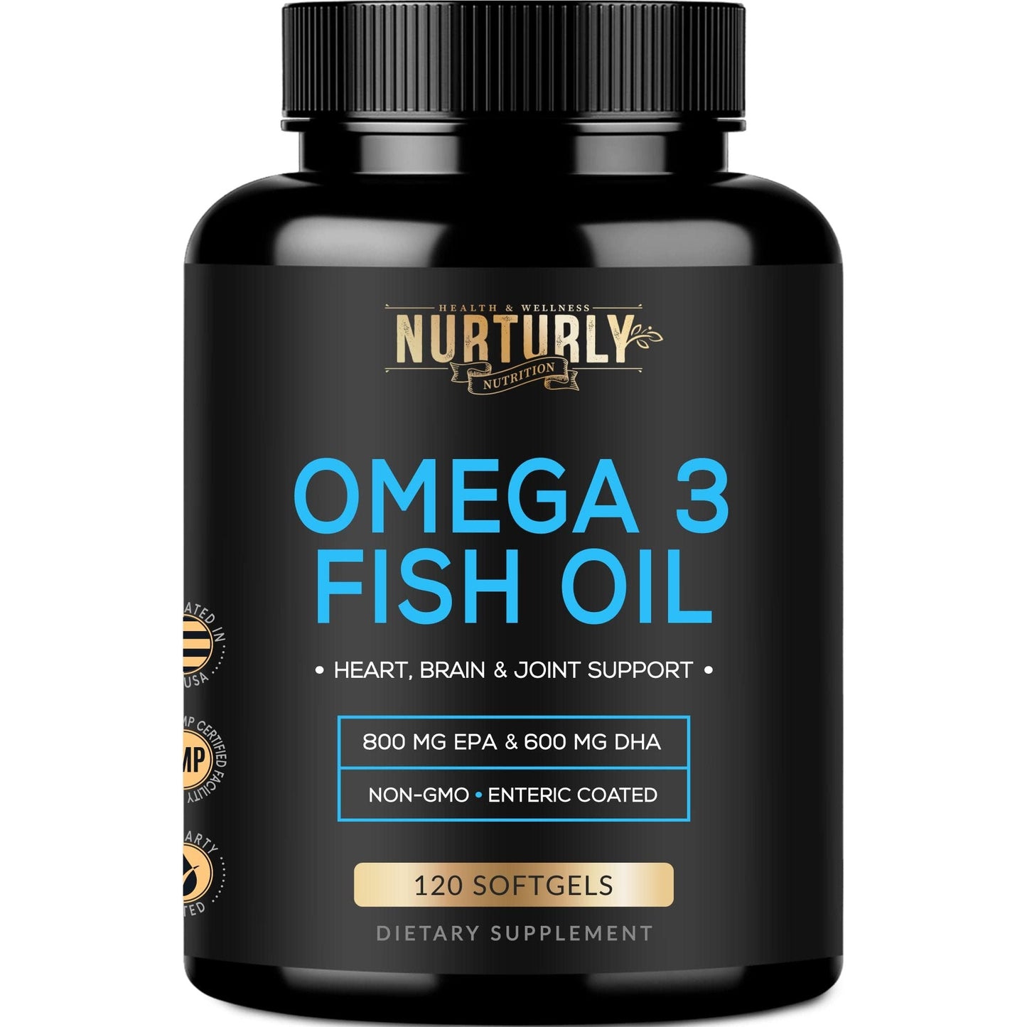 Omega 3 Fish Oil 2000mg, 800mg EPA and 600mg DHA - Enteric Coated and Burpless - Supports Brain, and Heart - Burpless, Non-GMO, 3rd Party Lab Tested and NSF Certified - 120 Softgels - Medaid International