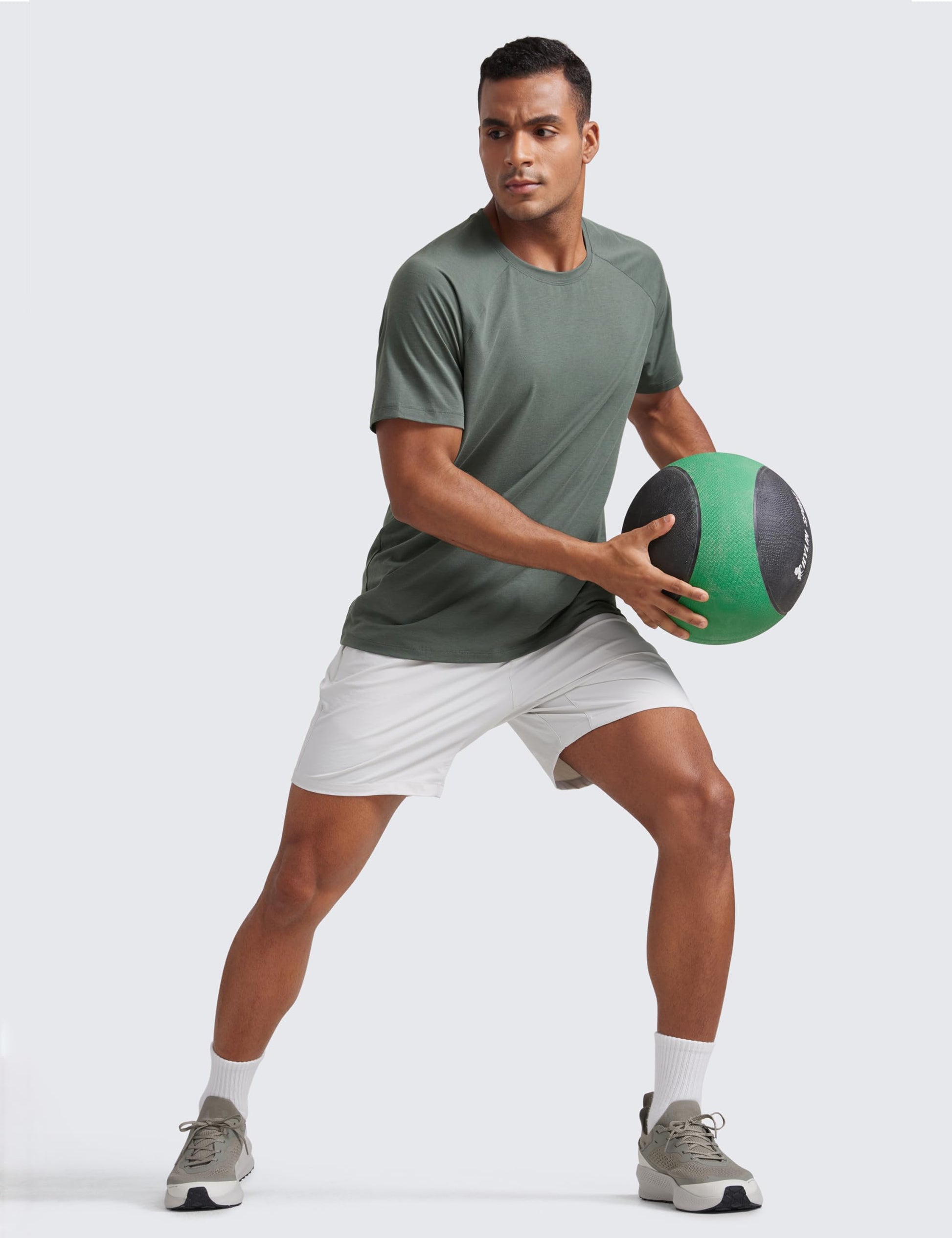 CRZ YOGA Mesh Workout Shirts for Men - Lightweight Breathable T-Shirts Running Athletic Training Short Sleeve Tops Grey Sage Medium - Medaid International