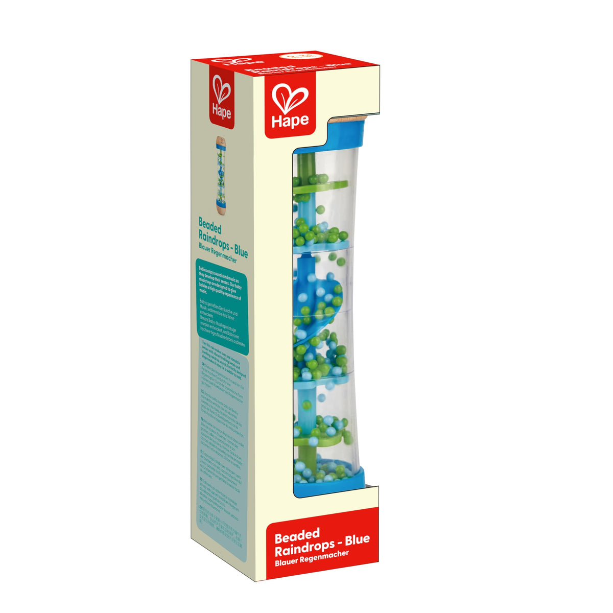Hape Beaded Raindrops | Mini Wooden Musical Shake & Rattle Rainmaker Toy, Blue,E0328B