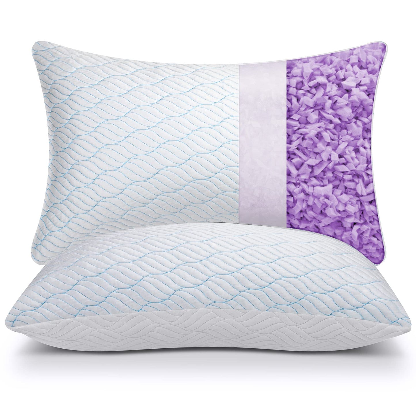 WISHSMILE Cooling Pillows Queen Size Set of 2, Memory Foam Pillows with Zipper, Adjustable Firmness for Sleeping Cool Cold Pillow to Hot, Side, Back and Stomach Sleepers, 2 Pack, 20x30 - Medaid International