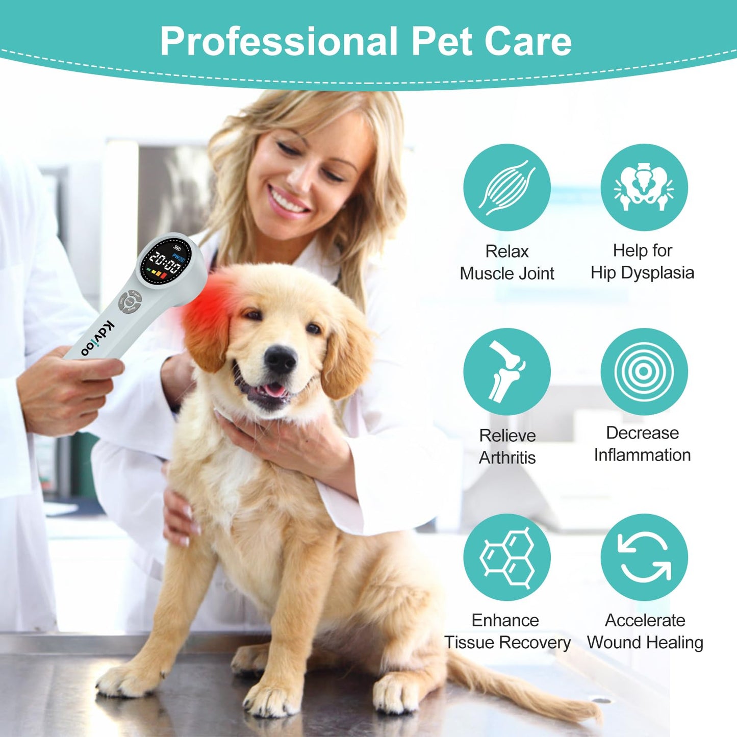 Kdvioo Cold Laser Therapy Device for Dogs,4x980nm+16x660nm+4x810nm Low Level Laser Therapy,Handheld Laser Therapy Device,Pet Laser Therapy for Dogs Cats Muscle & Joint Pain Relief,Reduce Inflammation - Medaid International