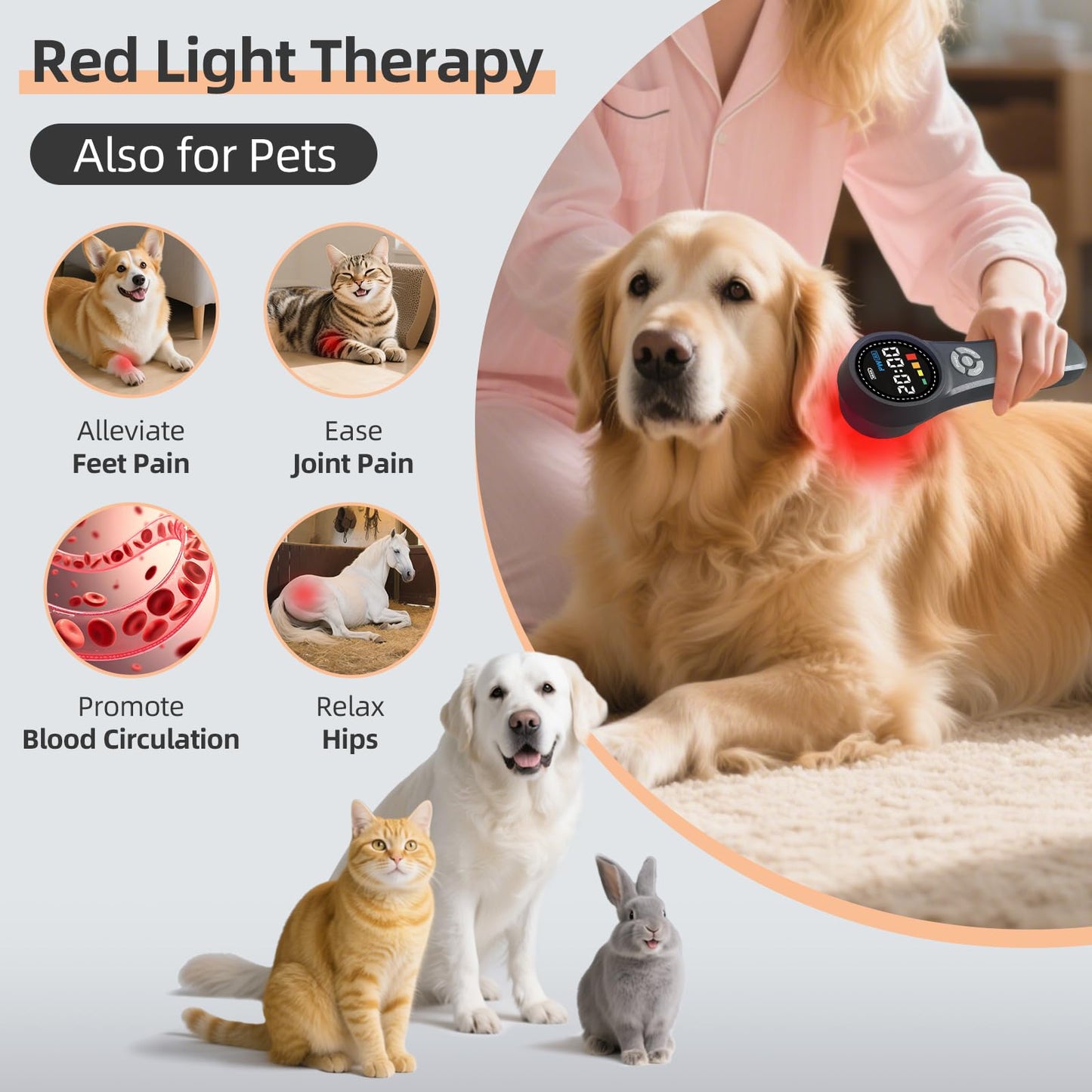 XHUIA Handheld Red Light Therapy Device, 4x980nm 4x810nm 16x660nm, Cold Light Therapy Machine for Knee, Shoulder, Muscle, Joint Pain Relief, Near Infrared Light Therapy for Human at Home or Travel - Medaid International