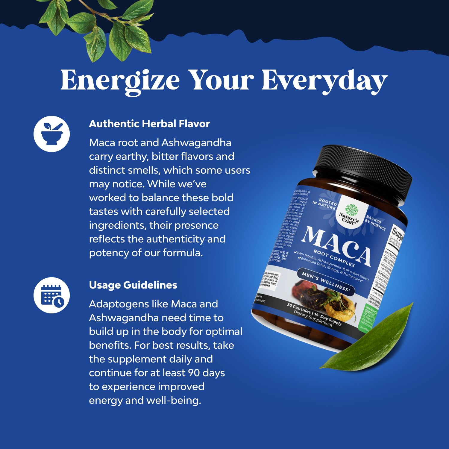 Potent Black Maca Root Capsules for Men - Herbal Wellness Supplement with Siberian Ginseng Ashwagandha and Black Maca Root - Men’s Wellness Supplement to Support General Health - 30 Count - Medaid International