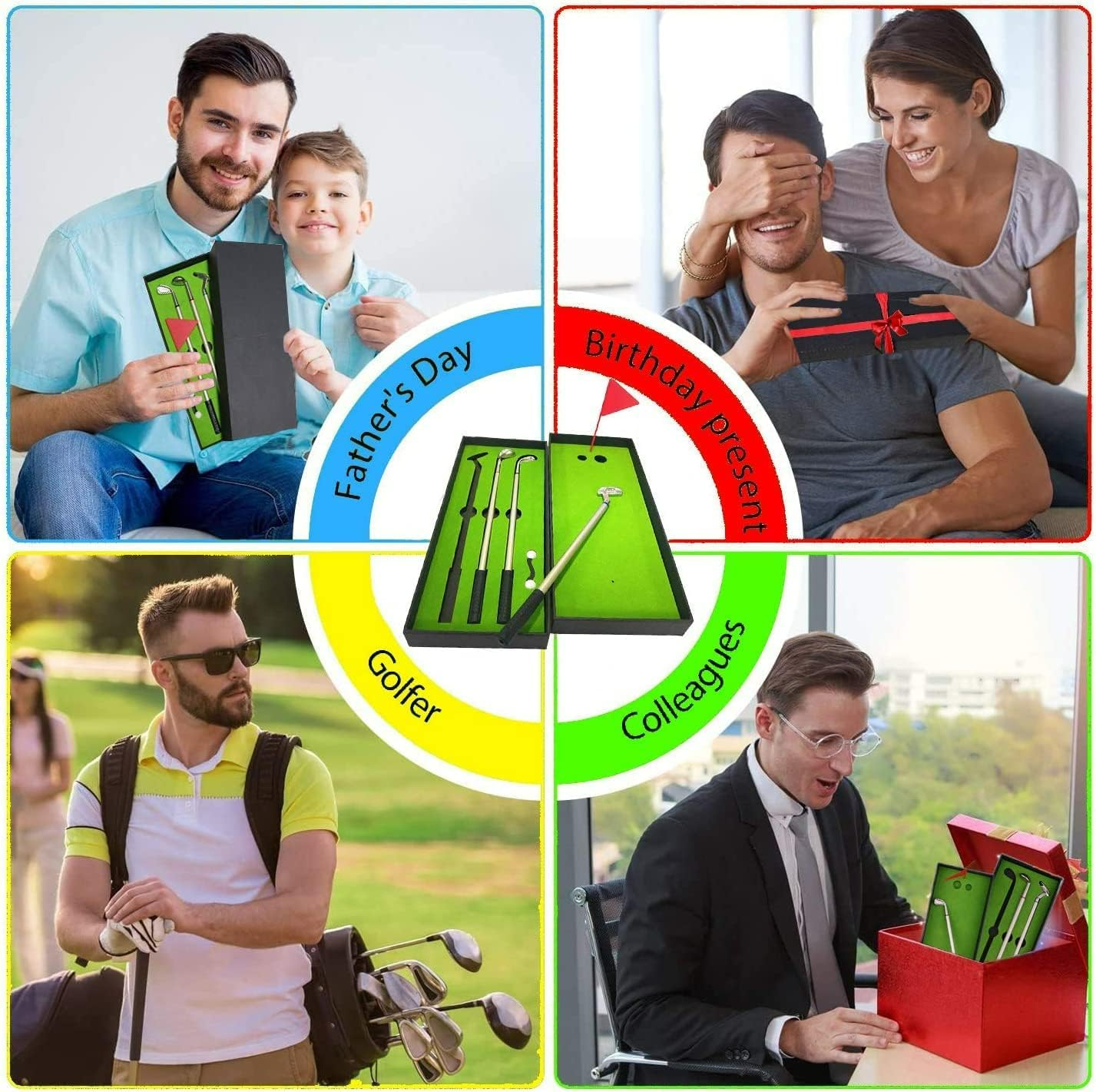 Golf Pen, Mini Golf Gift Set, Desktop Golf Ball Pen Gift, 3 Golf Clubs Pens with Balls and Flag - Medaid International