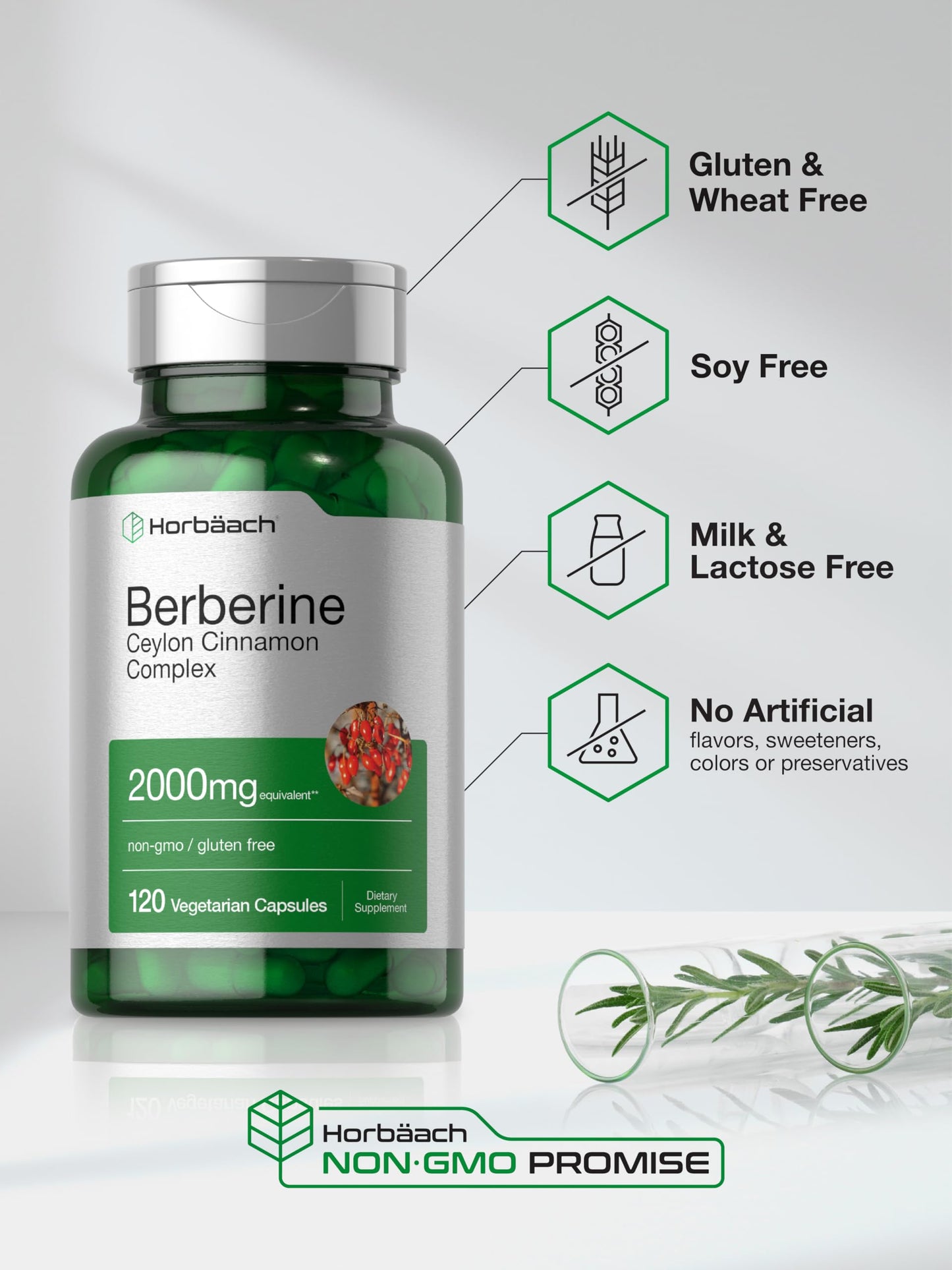 Horbäach Berberine with Ceylon Cinnamon | 2000mg | 120 Veggie Capsules | Vegetarian, Non-GMO & Gluten Free Supplement | Berberine Complex - Medaid International