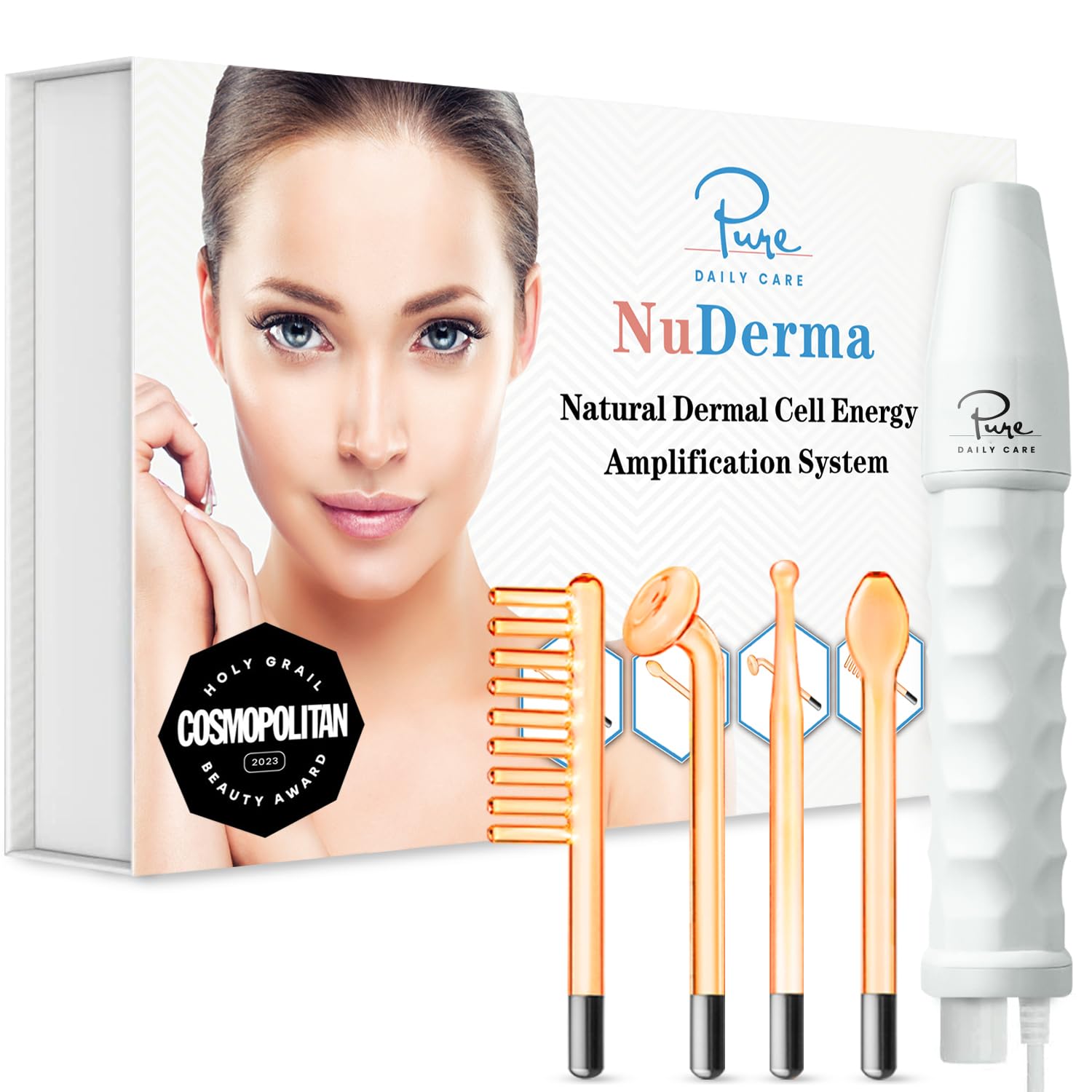 Pure Daily Care NuDerma Handheld Skin Therapy Wand Machine w/Neon – Anti-Aging - Skin Tightening - Wrinkle Reducing - Dark Circles – Clarifying - Hair & Scalp Stimulator - Medaid International