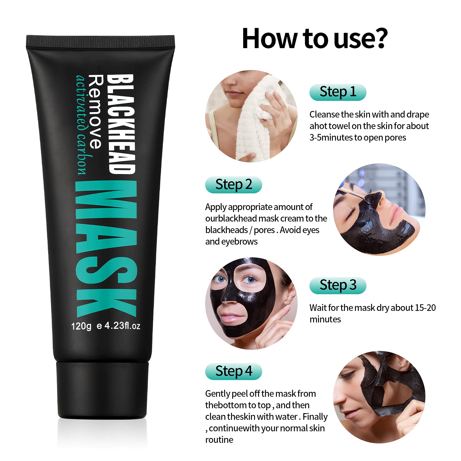 Peel Off Face Mask Blackhead Whiteheads Remover Masks Activated Charcoal Black Mask Purifying Peeling Facial Mask for Nose Pores Removal Reducing Cleansing Acne with Brush and Pimple Extractor Tools - Medaid International