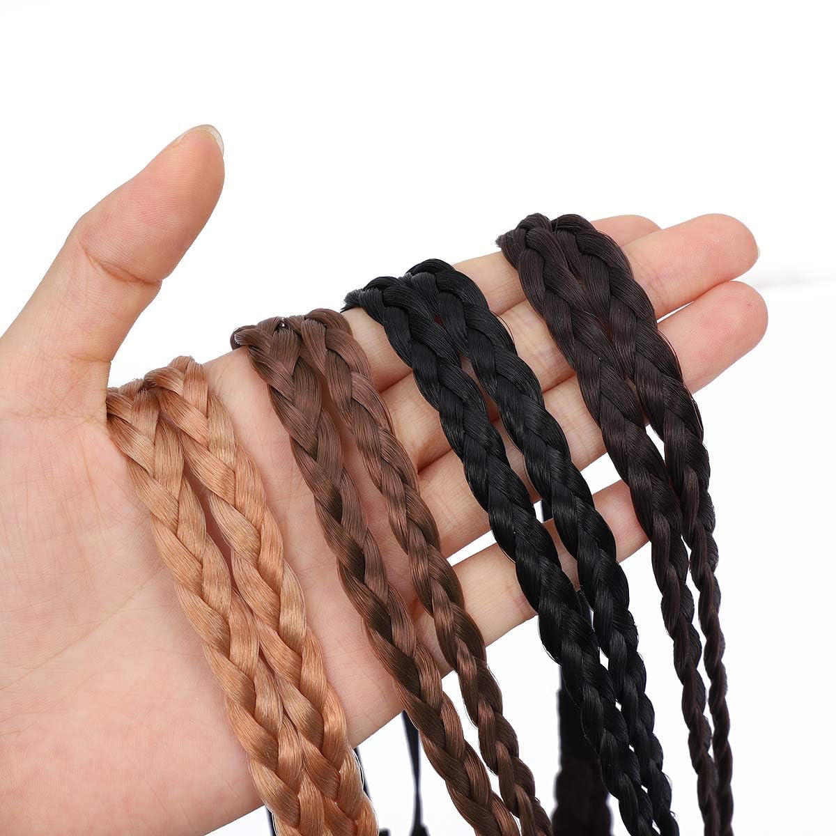TERRIFI 4 Pcs Hand-Woven Hair Bands, Double Braided Twisted Hairbands, Braids Elastic Stretch Hairpiece, Boho Bohemian Style Hair Accessory, Suitable for Woman Girls