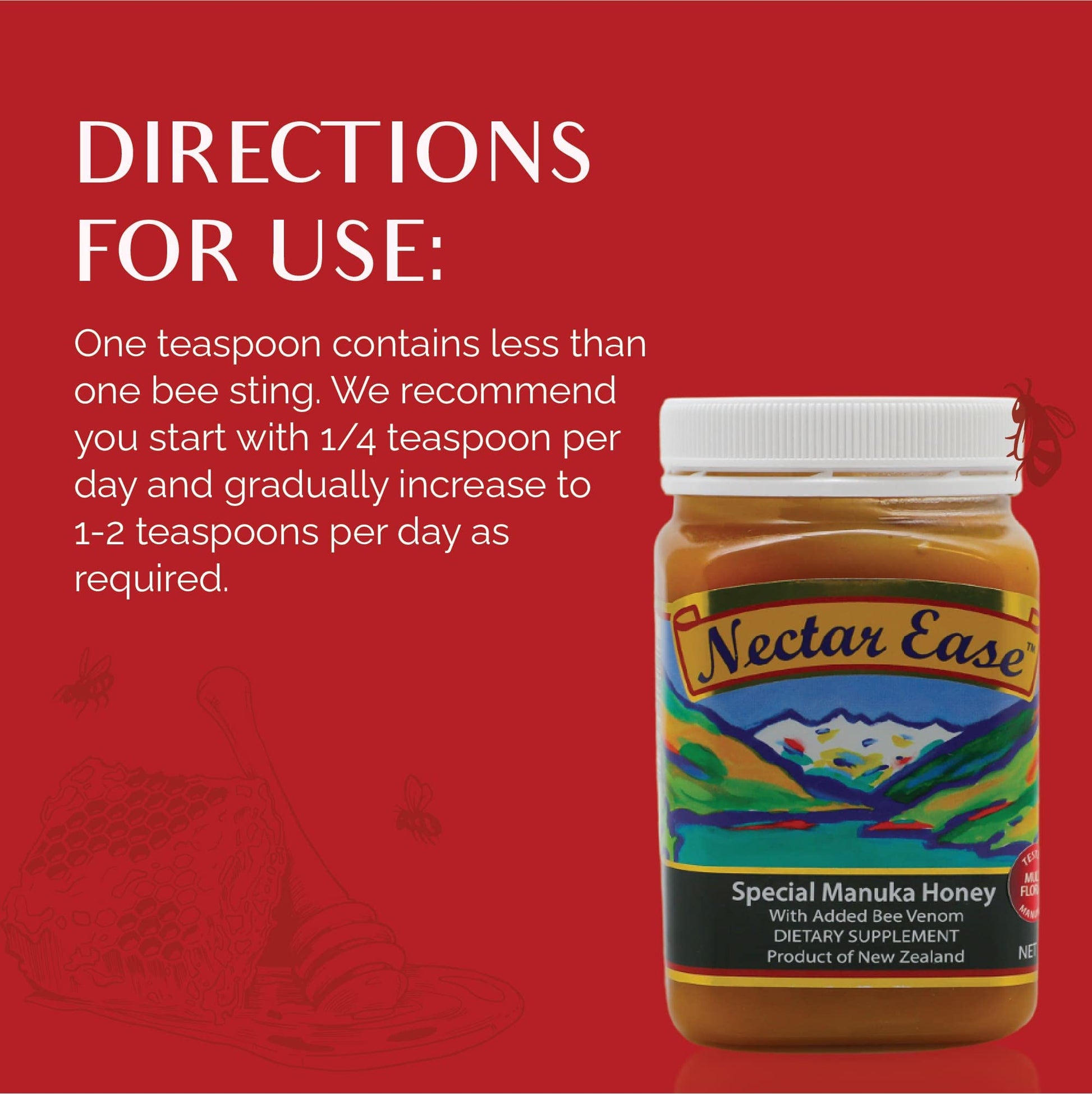 Nectar Ease - Manuka Honey with Bee Venom - by Nelson Honey New Zealand - 500g - Medaid International