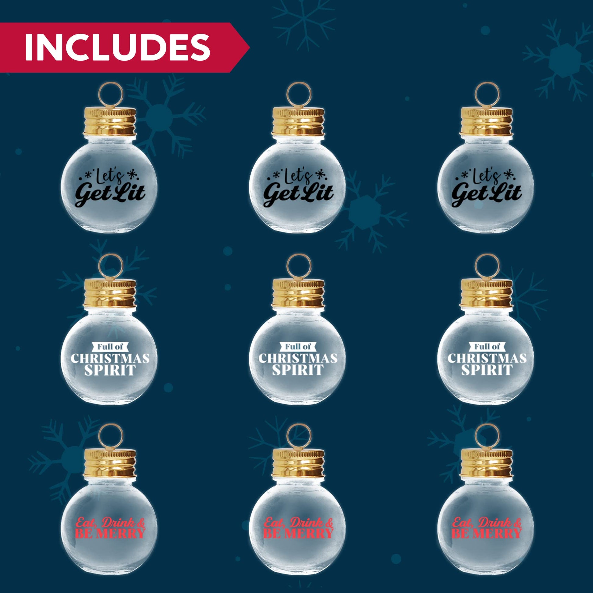 Joiedomi 9 Pcs Christmas Boozeball Ornaments Set, Xmas 1.7 oz Clear Fillable Ball, Tree Hanging Decorations for Christmas Holiday Indoor and Outdoor Decorations - Medaid International