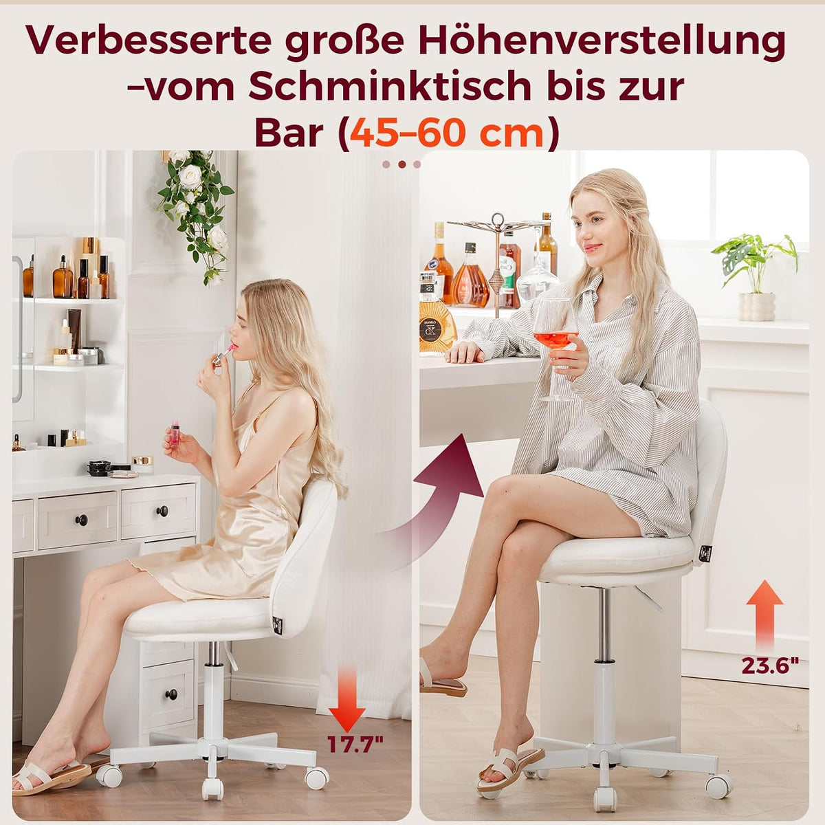 COMHOMA Desk Vanity Chair with Wheels (EU-CH710-WHITE-PU)