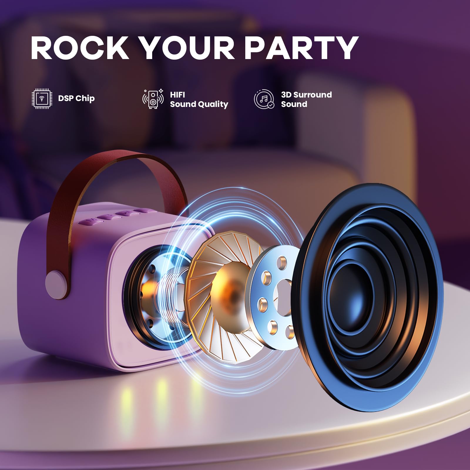 YLL Mini Karaoke Machine with 2 Wireless Microphones, TOP Kids Gifts for Girls Ages 3, 4, 5, 6, 7, 8, 9, 10, 11, 12 +Years Old, 4-12th Christmas Birthday Toy Gift for Girls Boys Party (Purple) - Medaid International
