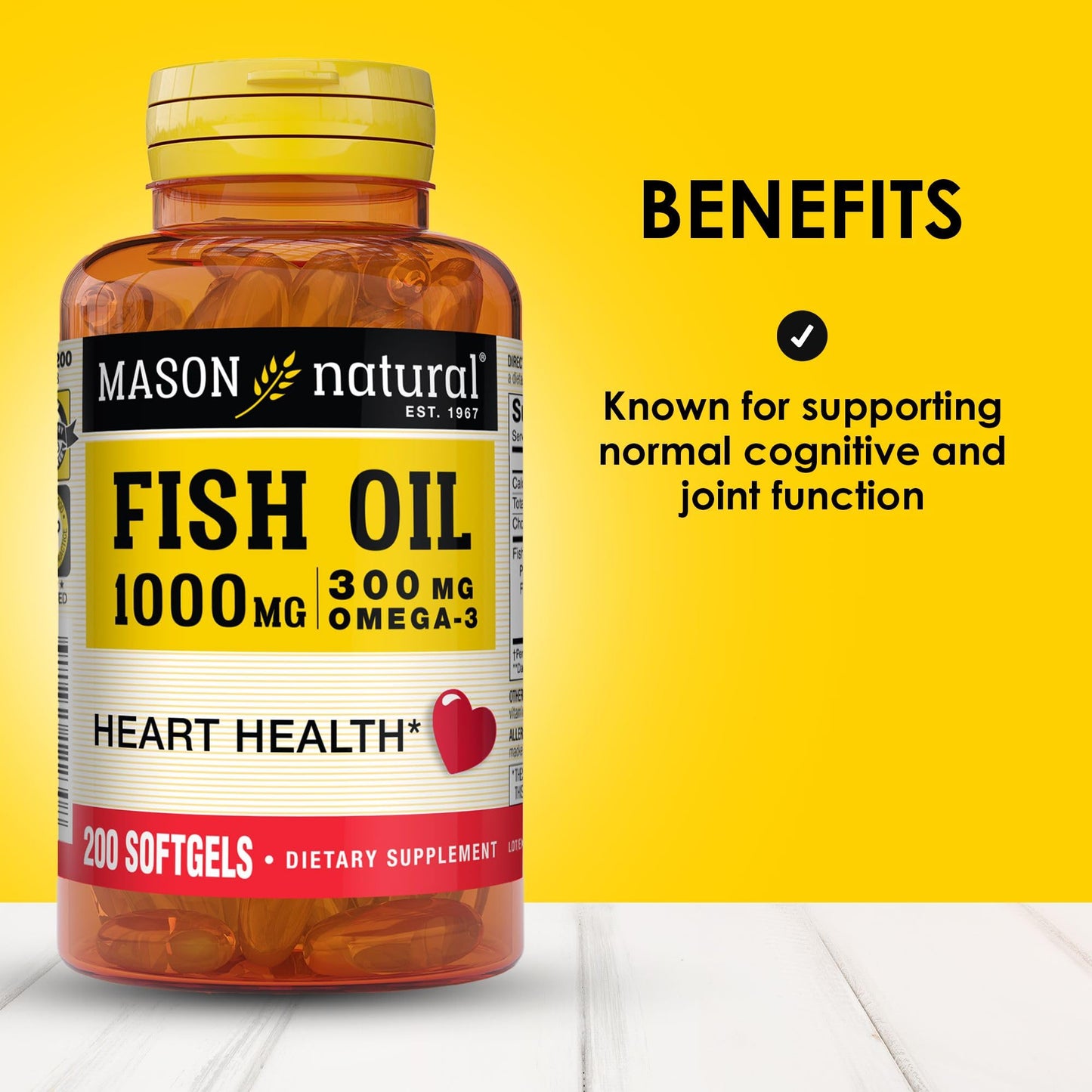 MASON NATURAL Omega,3 Fish Oil, 200,Day Supply, 1000mg with EPA and DHA for Joint Support, Softgel Pills - Medaid International