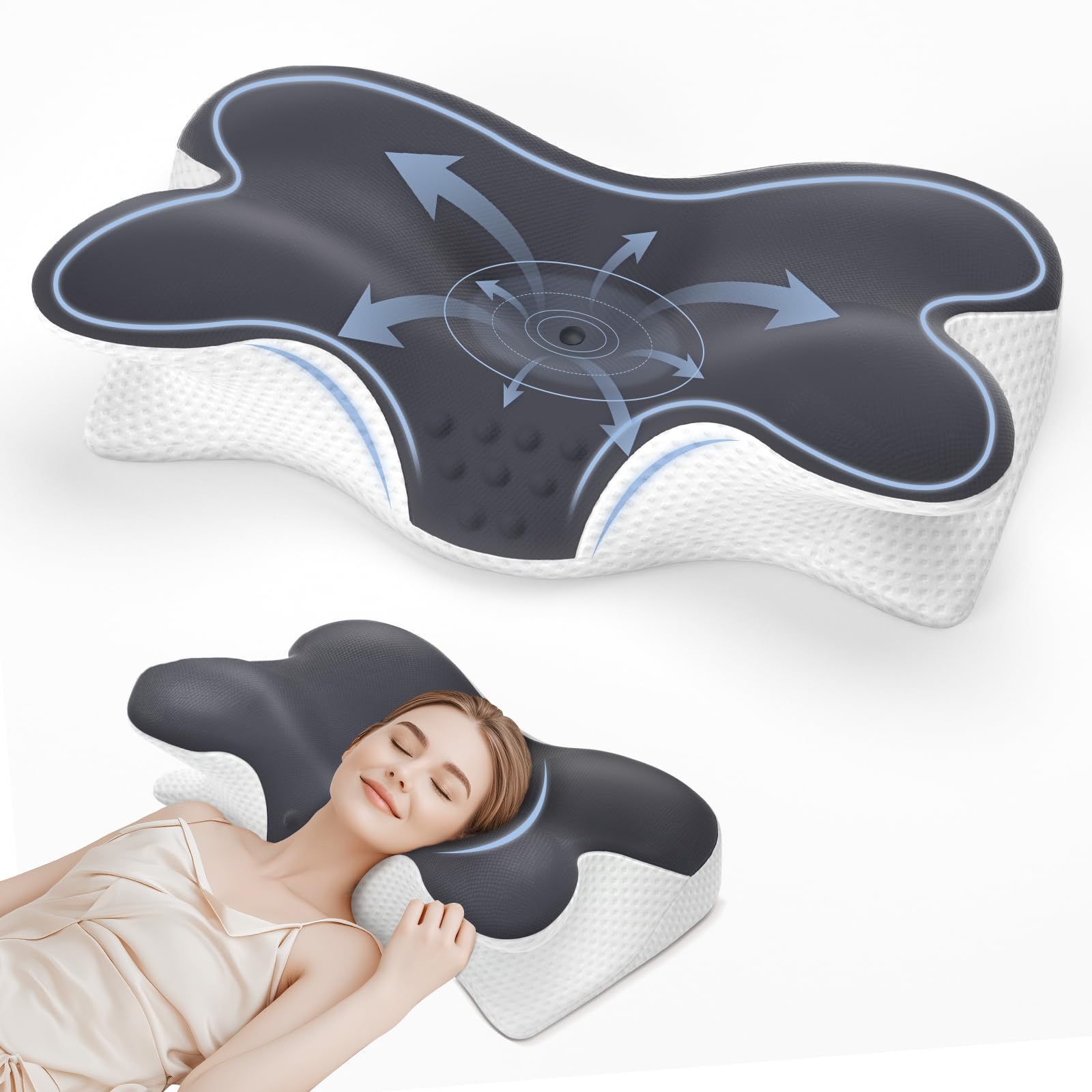 Cervical Neck Pillow for Neck Pain Relief,Neck Support Pillow for Sleeping, Side Sleeper Pillow for Bed,Memory Foam Ergonomic Pillows for Back Stomach Sleepers - Medaid International