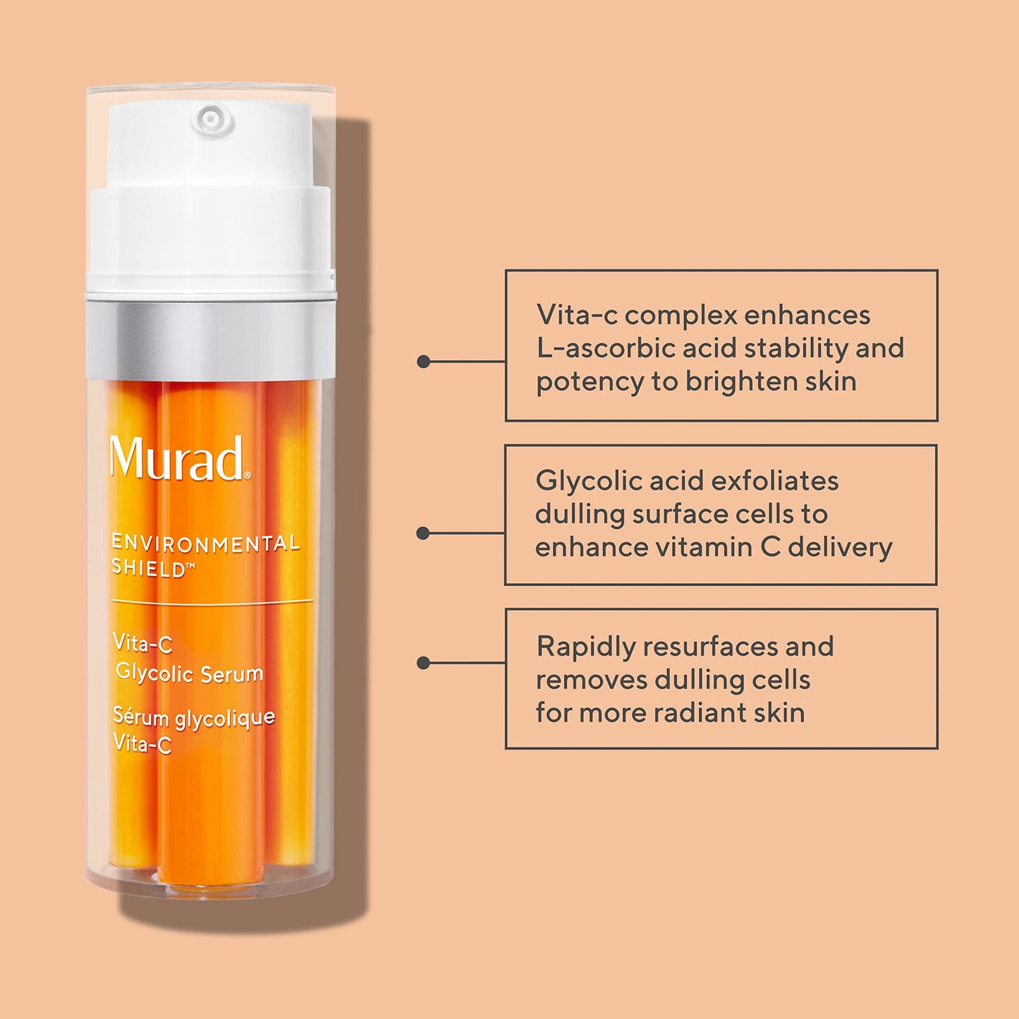 Murad Vita-C Glycolic Serum - Environmental Shield Skin Brightening Vitamin C Face Serum - Hyperpigmentation Treatment Backed by Science, Travel .33 Fl Oz - Medaid International