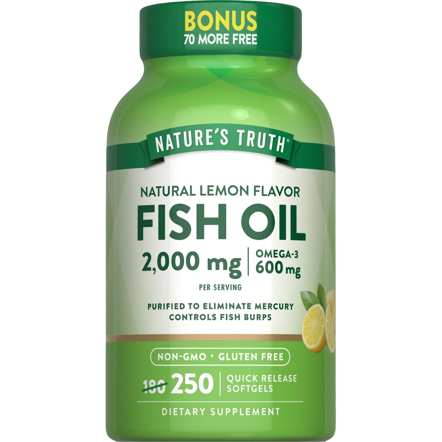 Nature's Truth Fish Oil 2000 mg | 600 mg Omega 3 | 250 Softgels | Natural Lemon Flavor | Non-GMO and Gluten Free Supplement - Medaid International