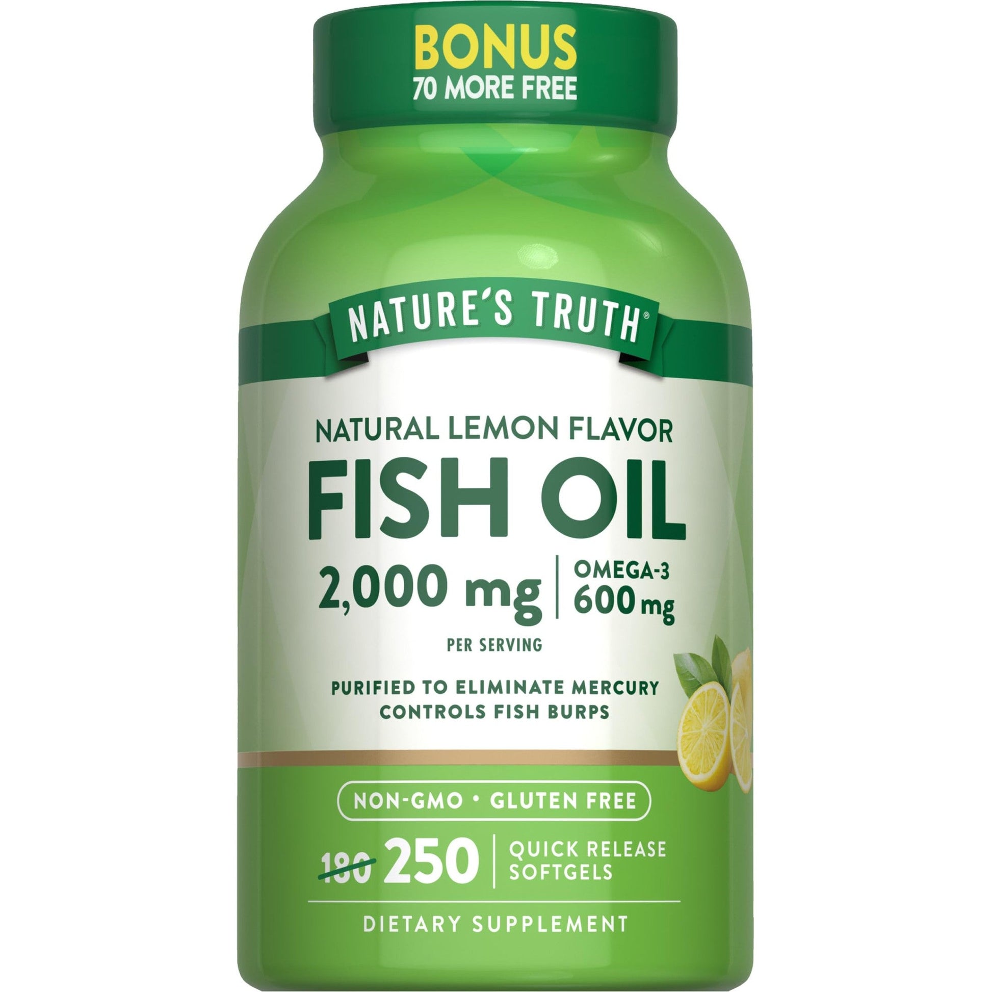 Nature's Truth Fish Oil 2000 mg | 600 mg Omega 3 | 250 Softgels | Natural Lemon Flavor | Non-GMO and Gluten Free Supplement - Medaid International