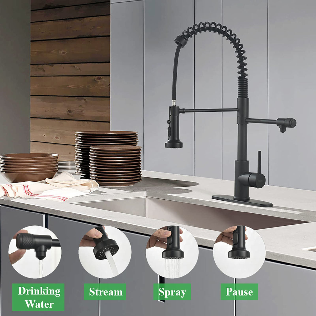 Drinking Water Faucet, Kitchen Faucet, Kitchen Sink Faucet, Water Filtration Faucet, Sink Faucet, Pull-Down Kitchen Faucets, Bar Water Filter Faucet, Matte Black, Stainless Steel, PB1030