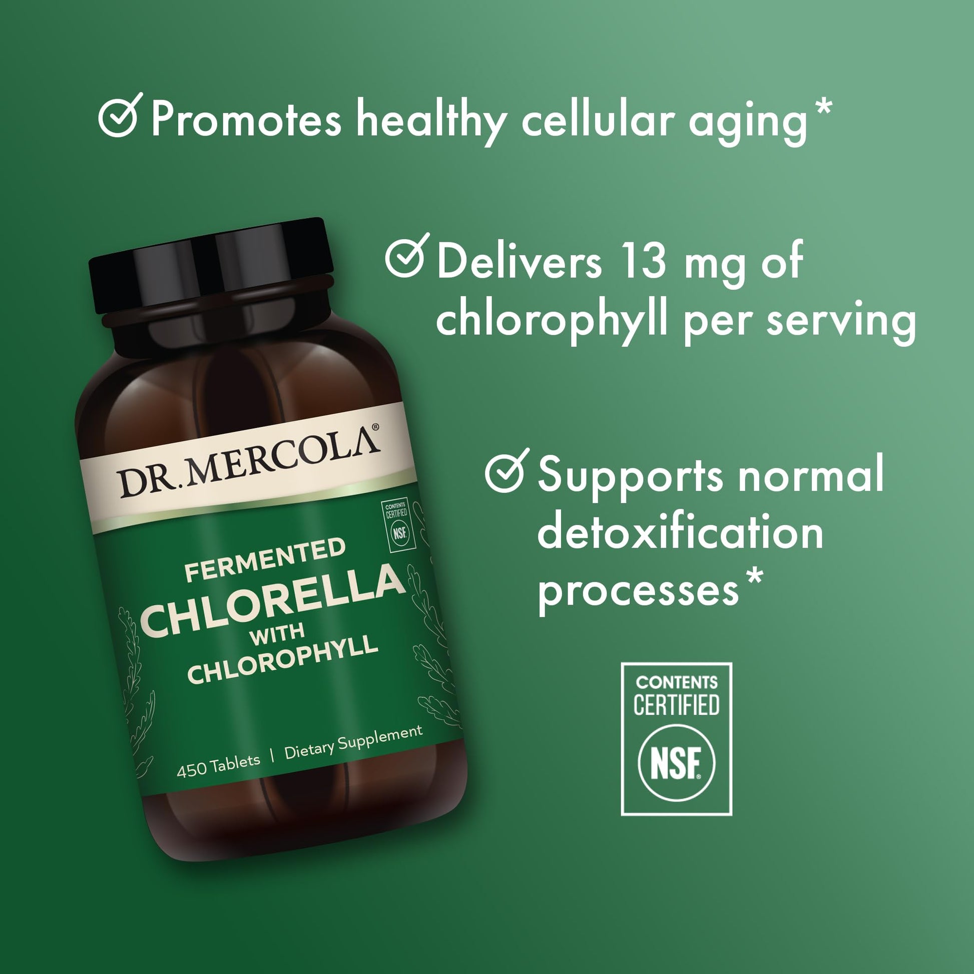 Dr. Mercola Fermented Chlorella with Chlorophyll, 90 Servings (450 Tablets), Dietary Supplement, Supports Immune and Organ Health, Non GMO, NSF Certified - Medaid International