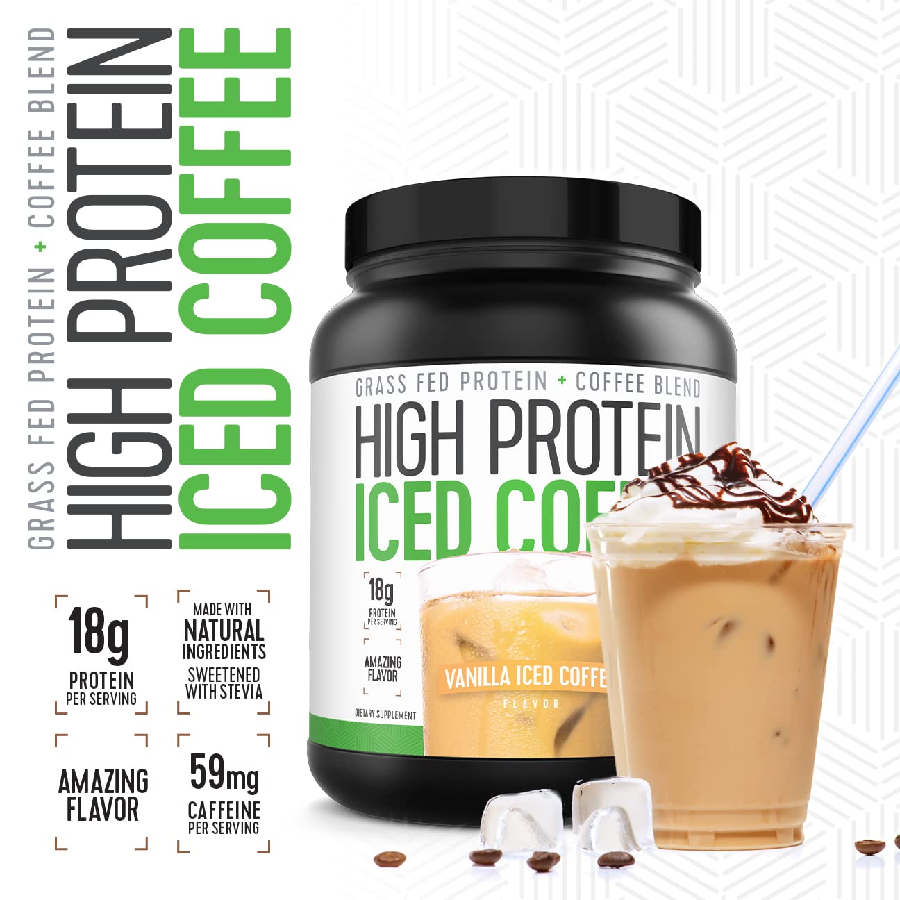 Iced Coffee, High Protein Coffee Keto Friendly, 18g of Protein, 2g Carbs, Natural Ingredients (18 Servings, Vanilla Latte) - Medaid International