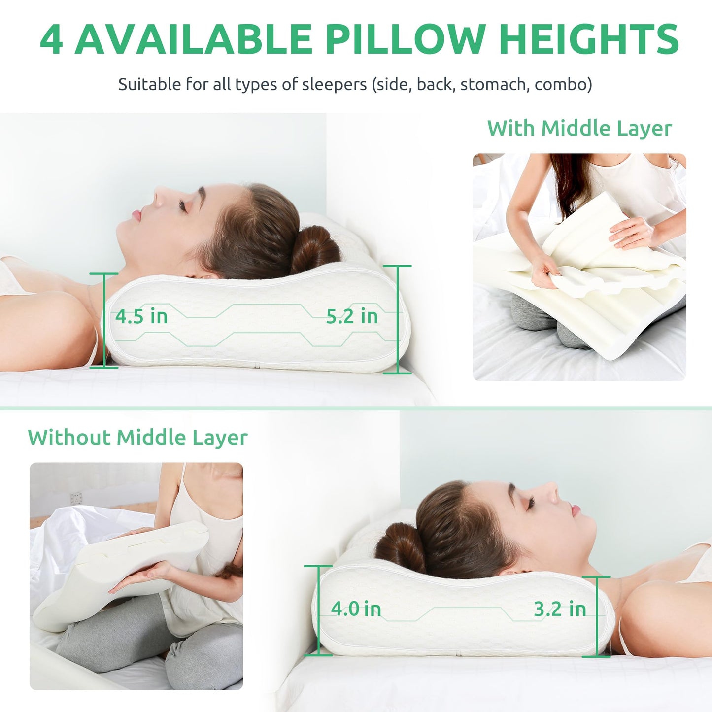 UTTU Cervical Pillow for Neck Strain Relief, Memory Foam Neck Pillow for Sleeping, Adjustable Orthopedic Sandwich Pillow, Contour Cooling for Side Back Stomach Sleeper, Medium(23.6"×14"×5.2"/4.5") - Medaid International